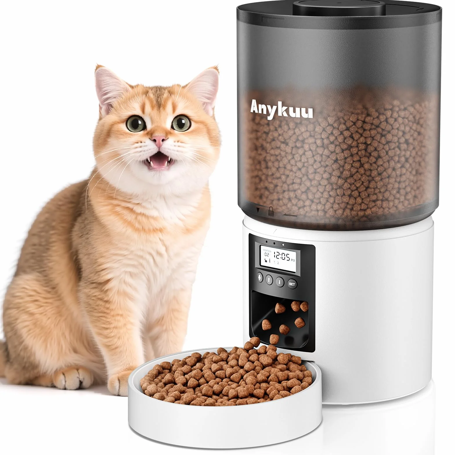 Distributore Automatico Cibo Gatti 4L Dispenser Crocchette Gatto Con Timer Programmabile e 10S Registrazione Distributore Cibo Gatti 1-6 Pasti al Giorno per Animali di Piccola e Media Taglia