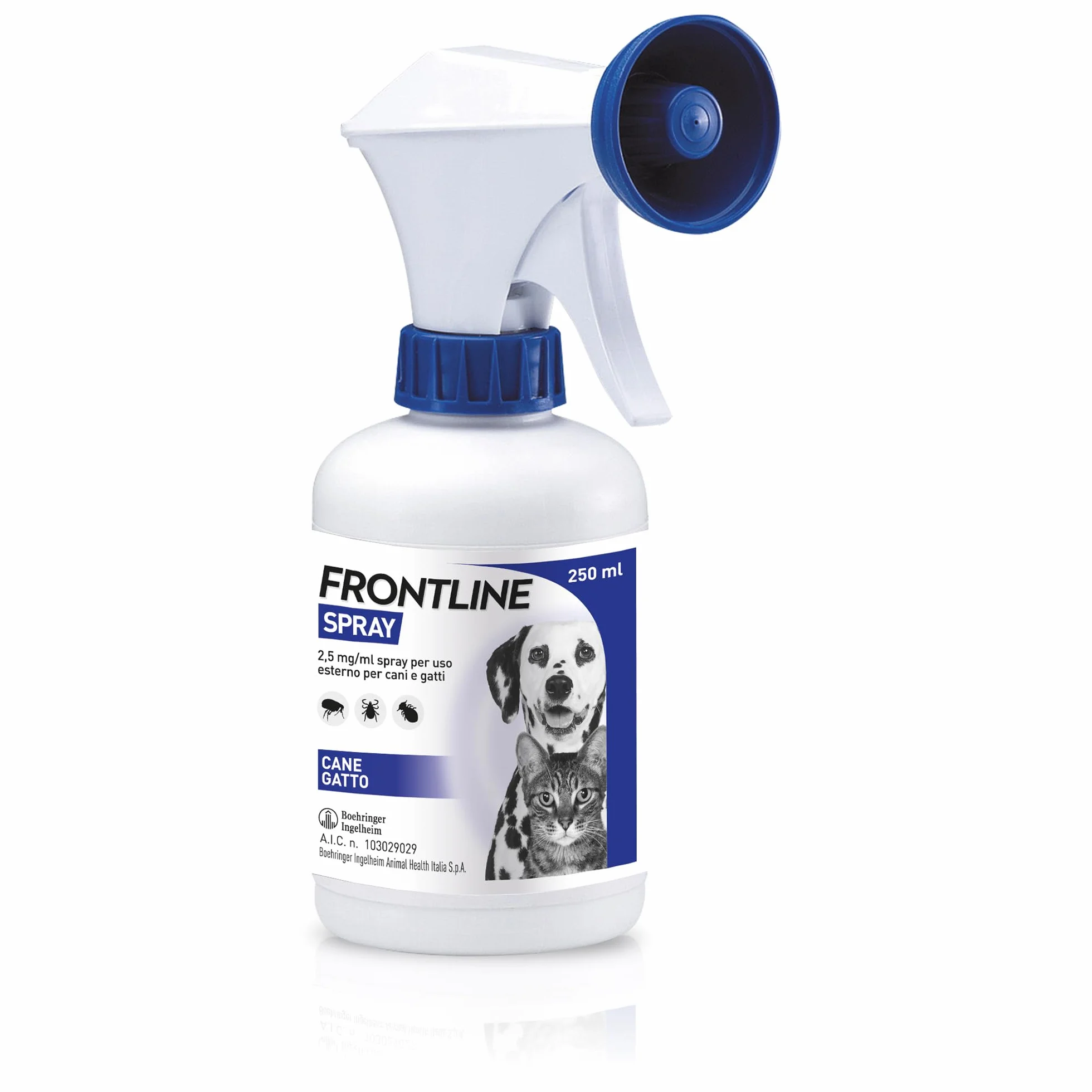 FRONTLINE Spray 250 ml, Antiparassitario per Cani e Gatti e Cuccioli dal Secondo Giorno di Vita, a Lunga Durata, Elimina e Protegge da Zecche, Pulci e Pidocchi