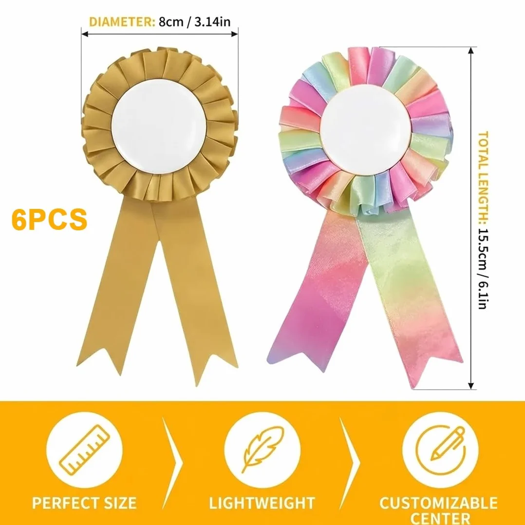 6 PCS Accessori Hobby Horse, Rosette per Cavallo Vincitore, Nastri Decorativi per Cavallo a Dondolo (Oro, Argento, Arcobaleno, Rame)