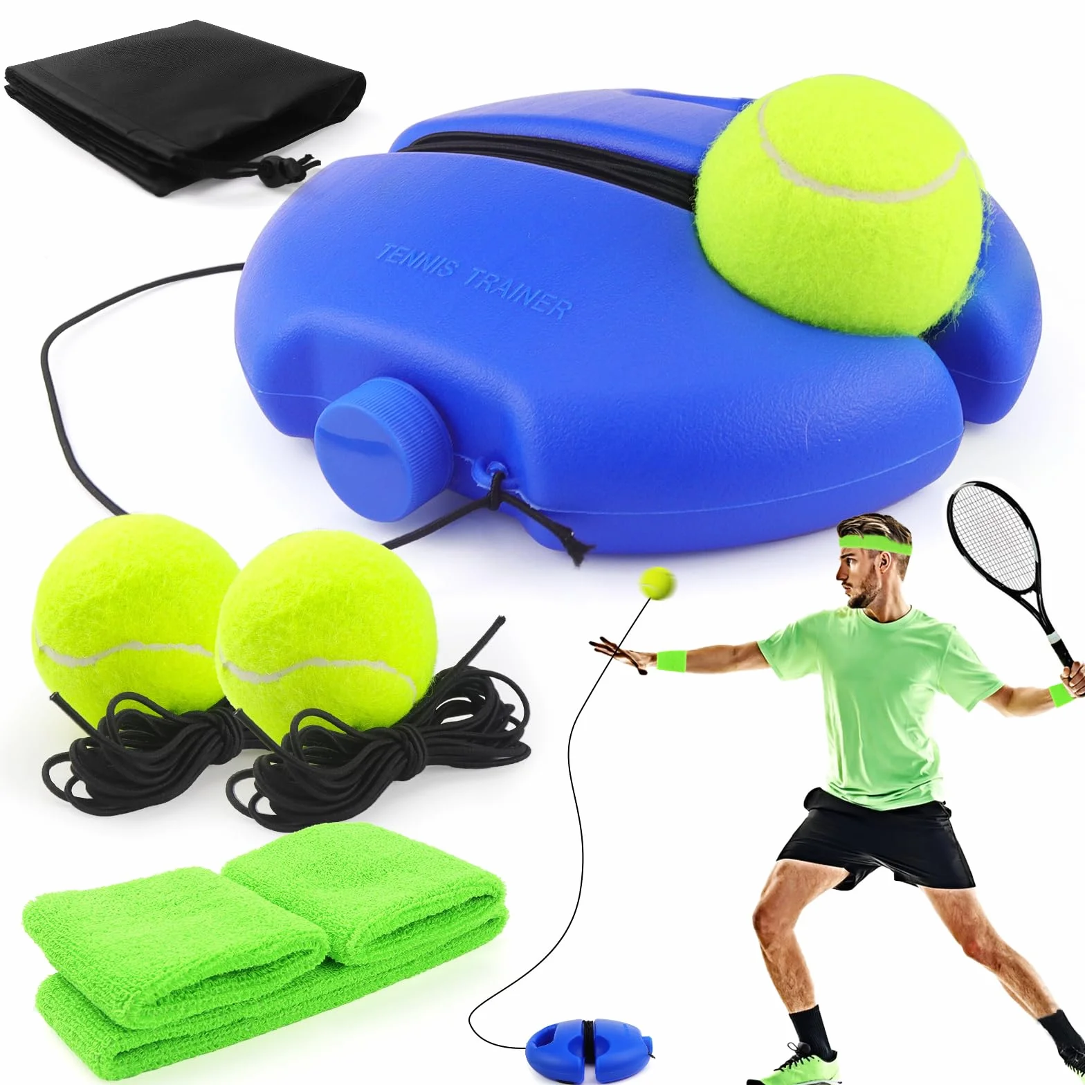 ELNLE Tennis Trainer Elastico, Gioco Tennis con Pallina Legata con Corda, Allenatore Tennis da Solo con 2 Sfere di Ricambio