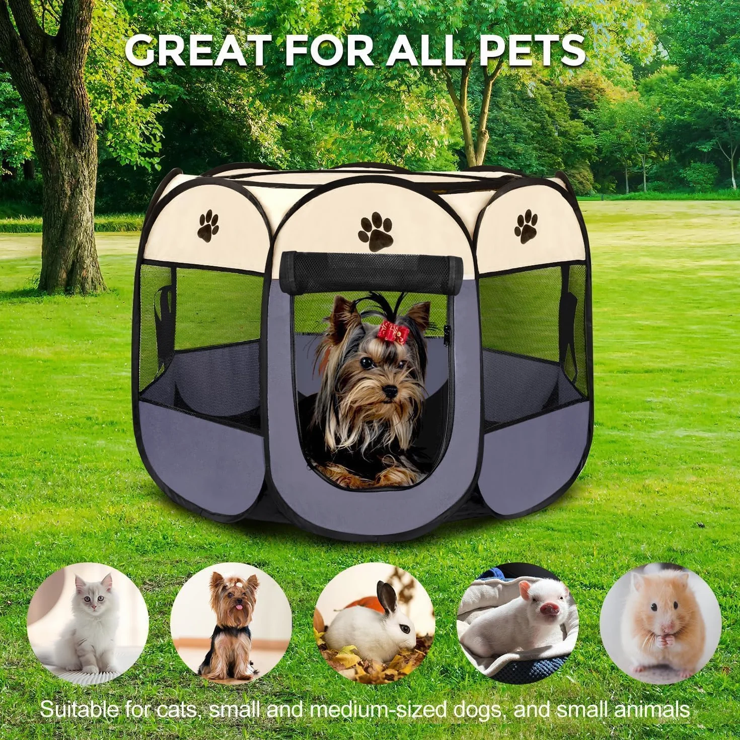 Recinto per Cani da Interno, Gabbia per Cani, Impermeabile Rete Traspirante, con Cerniera e Tasca Laterale, Tenda da Campeggio in Tessuto per Cuccioli, Gatti, Conigli, 73x73x43 cm