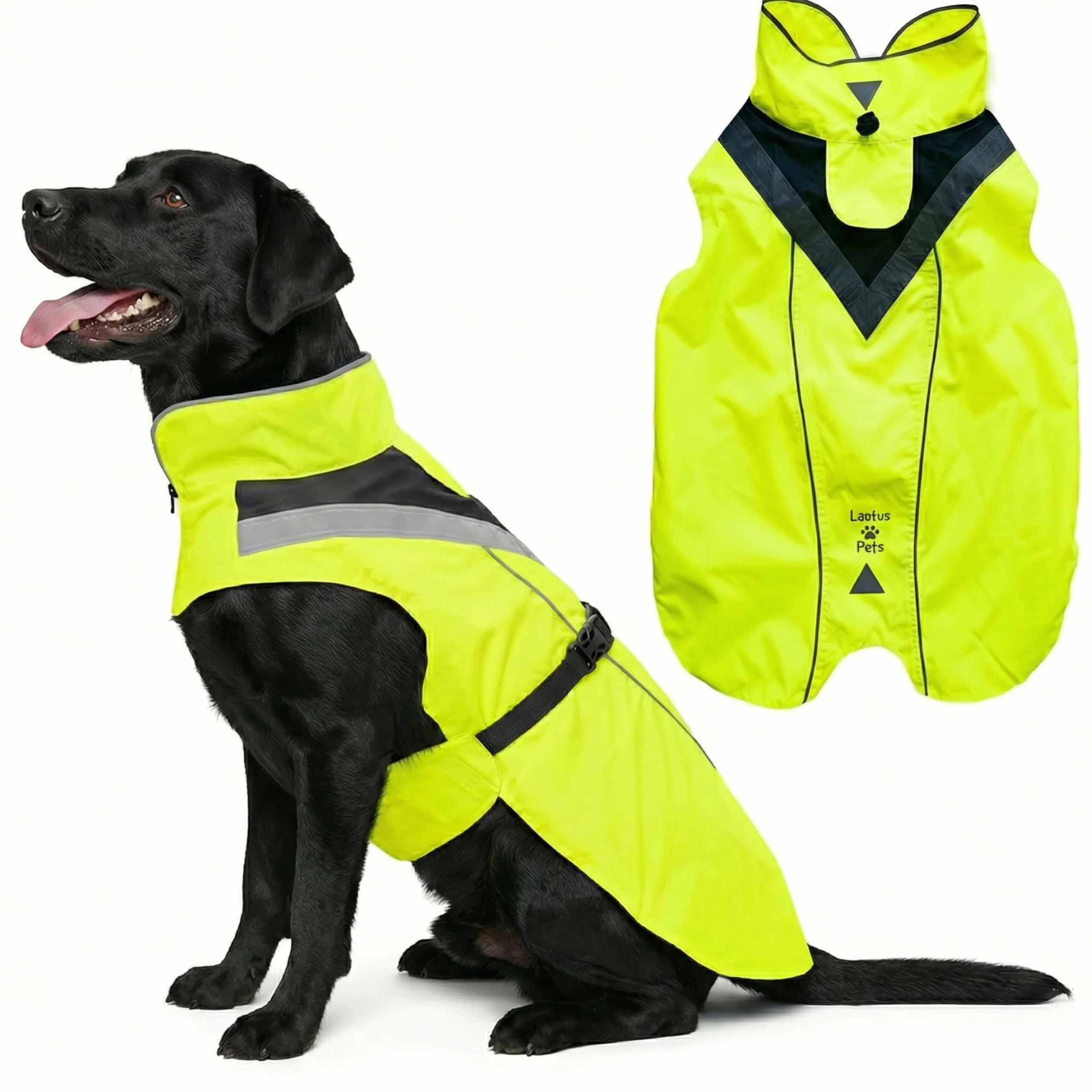 Impermeabile per cani, strisce riflettenti e foro per guinzaglio – Leggero e regolabile per cani di taglia media di Lautus Pets - M, Giallo