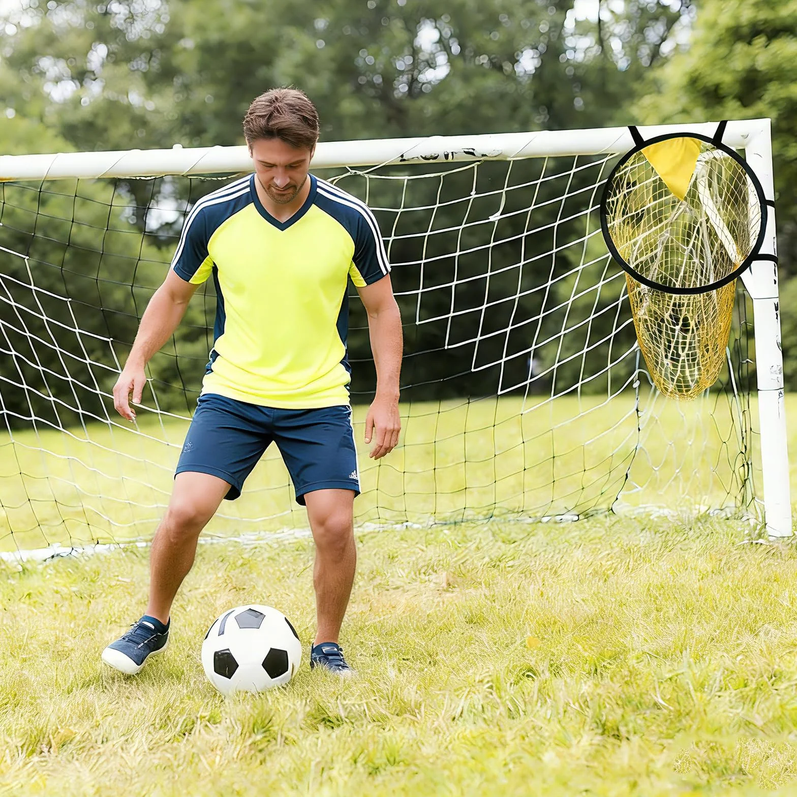 2 Pezzi Obiettivo da Calcio, 46 x 50 cm Rete Bersaglio Calcio Portatili, Rete da Calcios con 4 Cinturini con Fibbie Regolabili, Facile da Attaccare e Staccare, Obiettivo per Allenamento Da Calcios