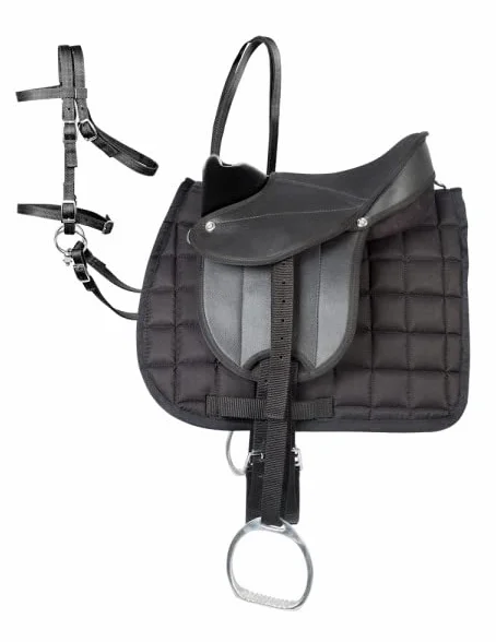 Pfiff 102291 - Set completo di sella per Shetty e cavalli di legno/peluche, colore: nero