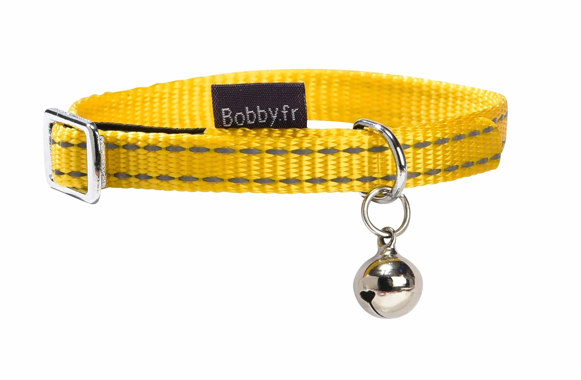 Bobby Safe - Collare gatto in Nylon colorato, Resistente, Antistrozzo, Riflettente, Regolabile, Giallo - lunghezza 30 cm, spessore 1 cm
