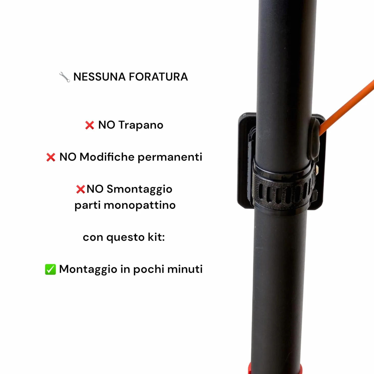 Portatarga per Monopattino Elettrico - Supporto Targa Regolabile per Steli Tubolari Tondi, Ovali e Poligonali - ASA Resistente Agenti Atmosferici