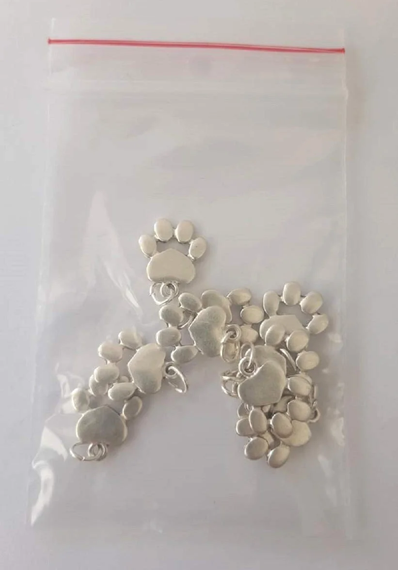 Ciondoli Zampetta Cane e Gatto Placcati Argento 10 Charm Fai da Te Gioielli Bracciali Zampa Cucciolo 1,6 cm