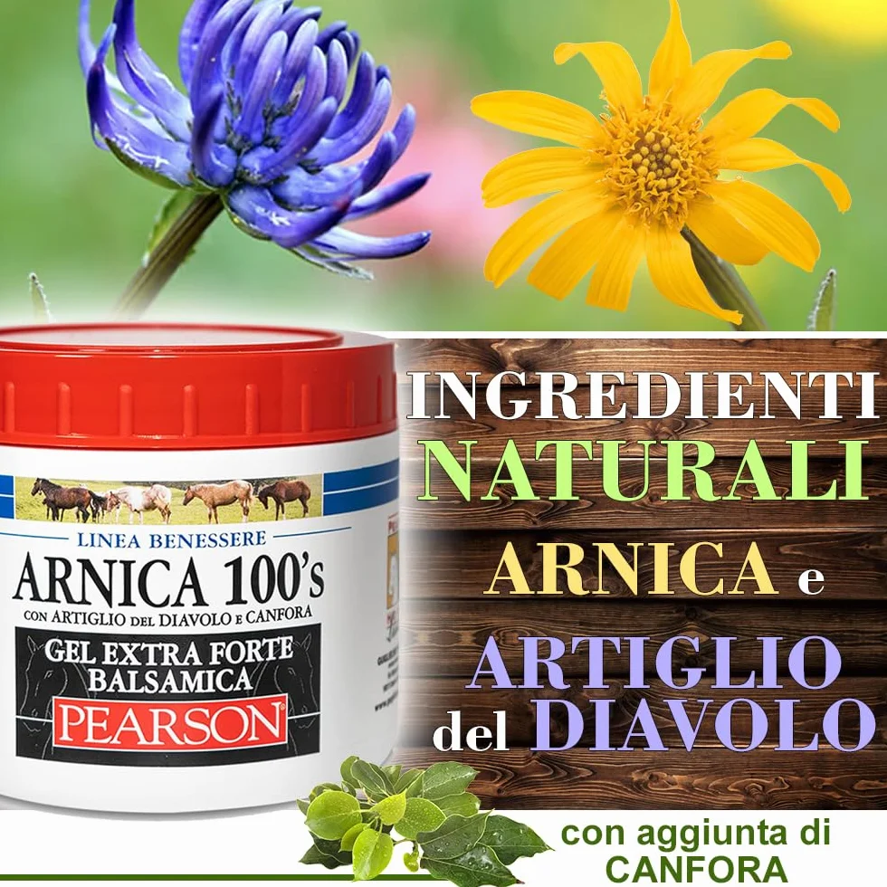 ARNICA 100'S Arnica Per Cavalli Gel Extraforte Balsamica Pearson 500ml Crema Arnica Gel Forte Con Artiglio Del Diavolo e Canfora Pomata Defaticante Rilassante Made in Italy
