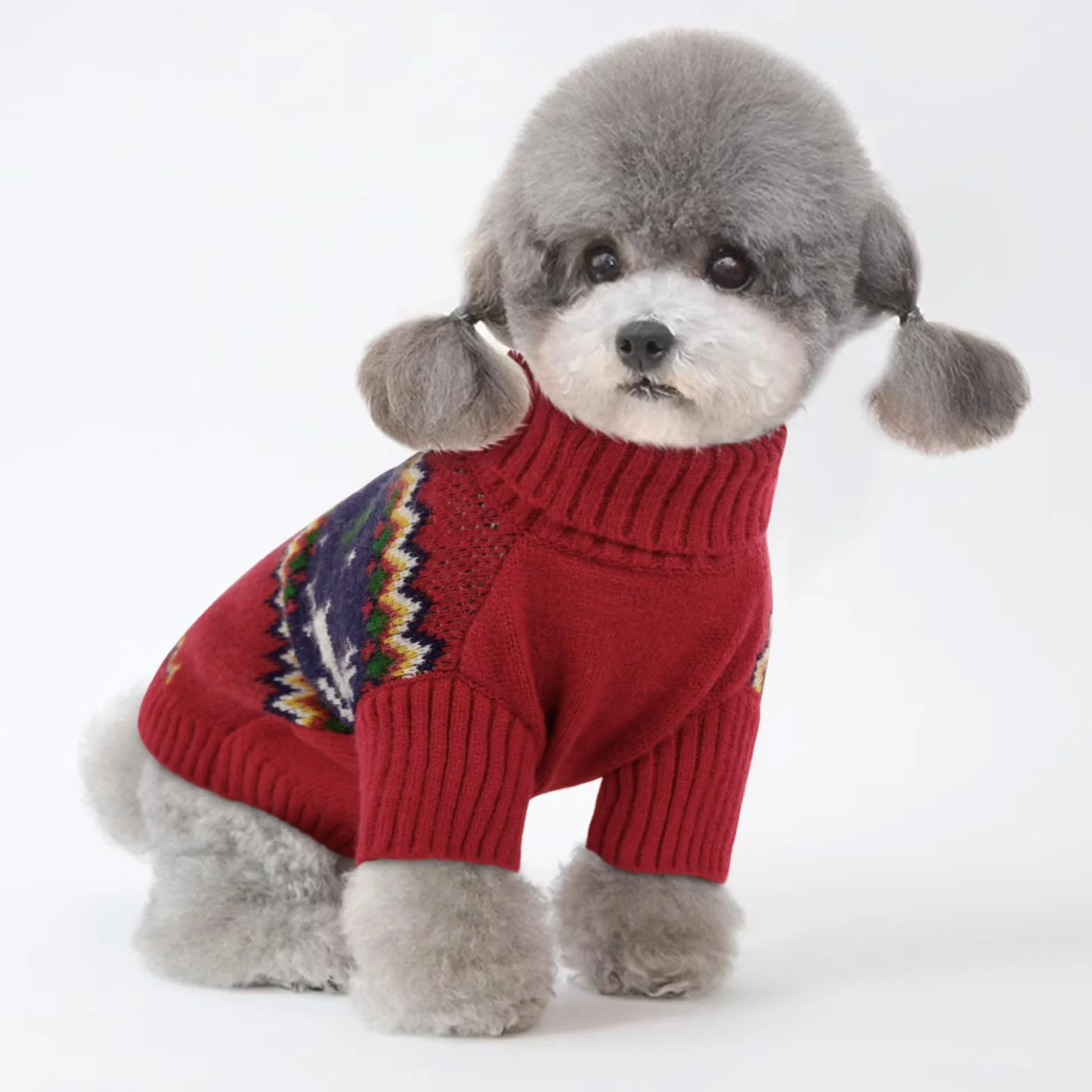 KONVINIT Maglione Cane Taglia Media a Tema Natalizio, Maglioncino con Design Renna+CUORE, Pullover Alto Collo per Freddo