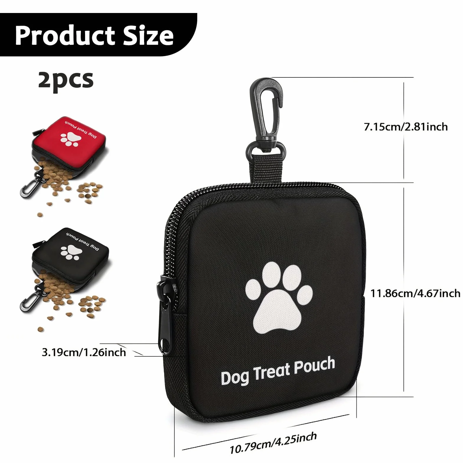 2 Pezzi Porta Premietti per Cani Borsa, Borsa Addestramento Cane Porta Premietti per Cani con Cerniera e Moschettone, Portas Croccantini Cane, per Viaggi, Uso Esterno (Rosso, Nero)