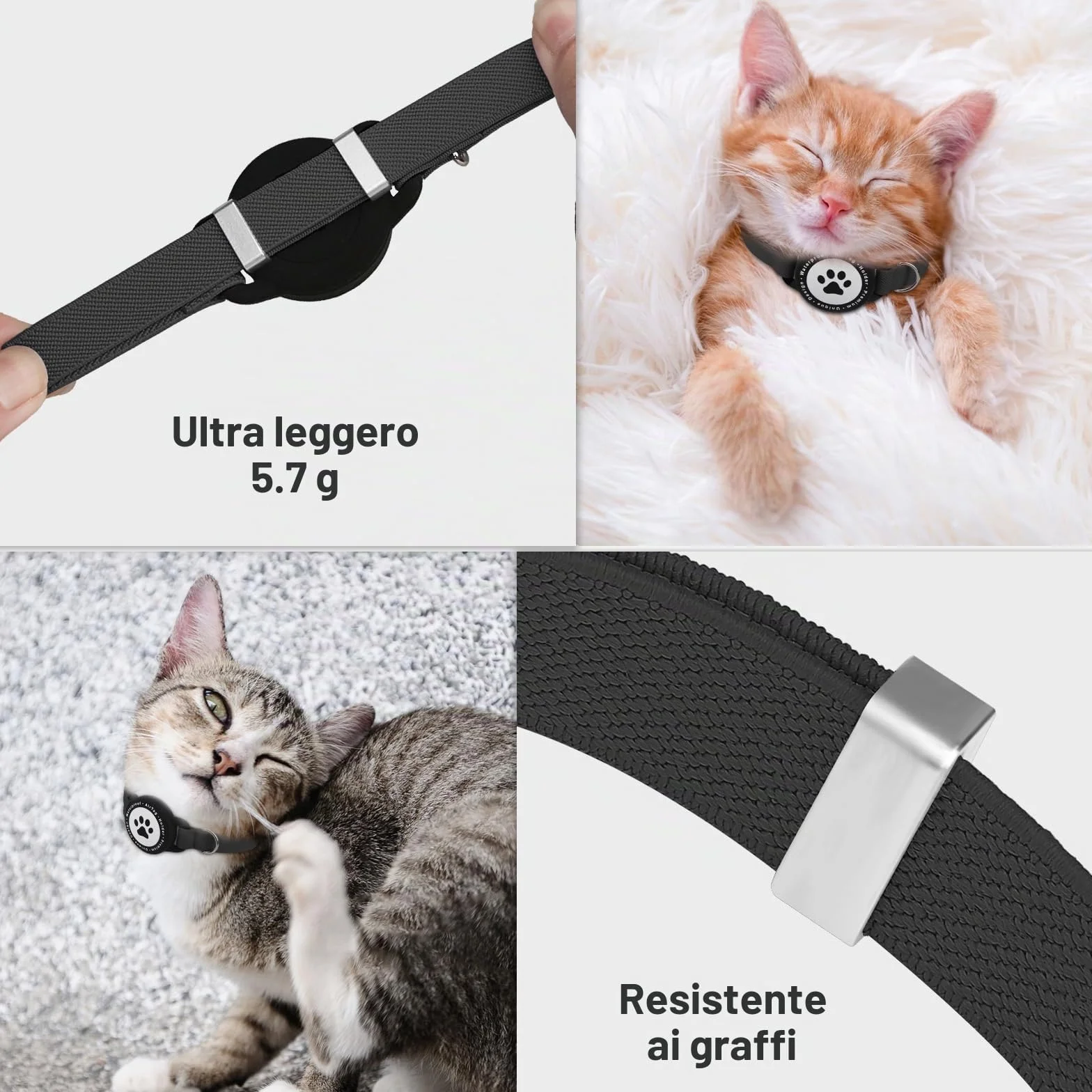 Collare Airtag Gatto, Cllare Elastico per Gattini con Supporto per Apple Airtag, Leggero e Confortevole, Collare Gatto Airtag con GPS ultra elasticizzato per Gatti, Gattini e Cuccioli (nero)