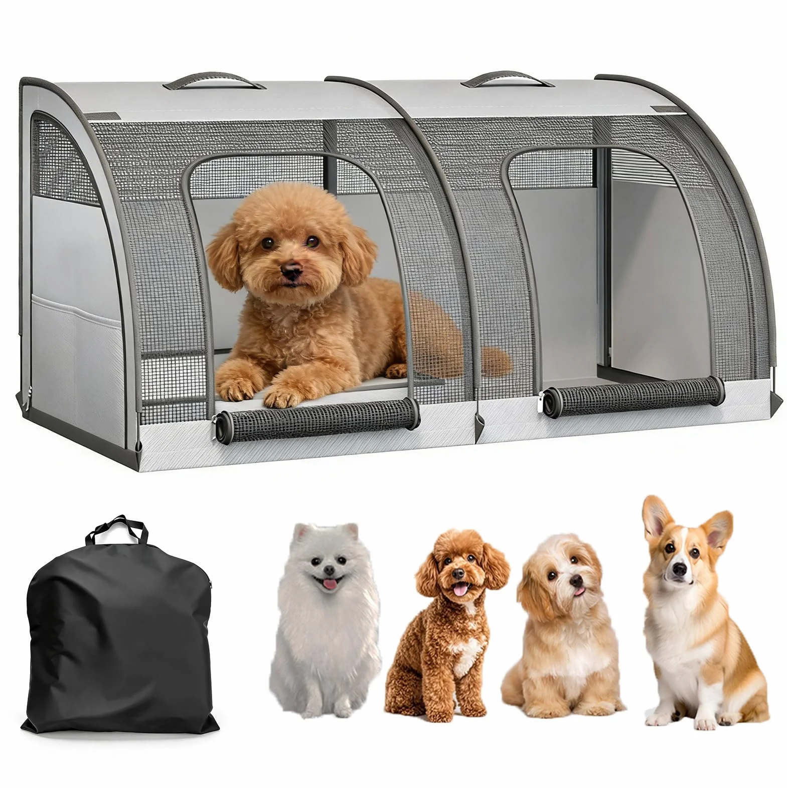 Borsa per cani pieghevole, trasportino per cani di taglia piccola/media, trasportino per gatti a doppia porta, seggiolino auto traspirante e portatile, borsa da viaggio per gatti, 100 x 50 x 50 cm