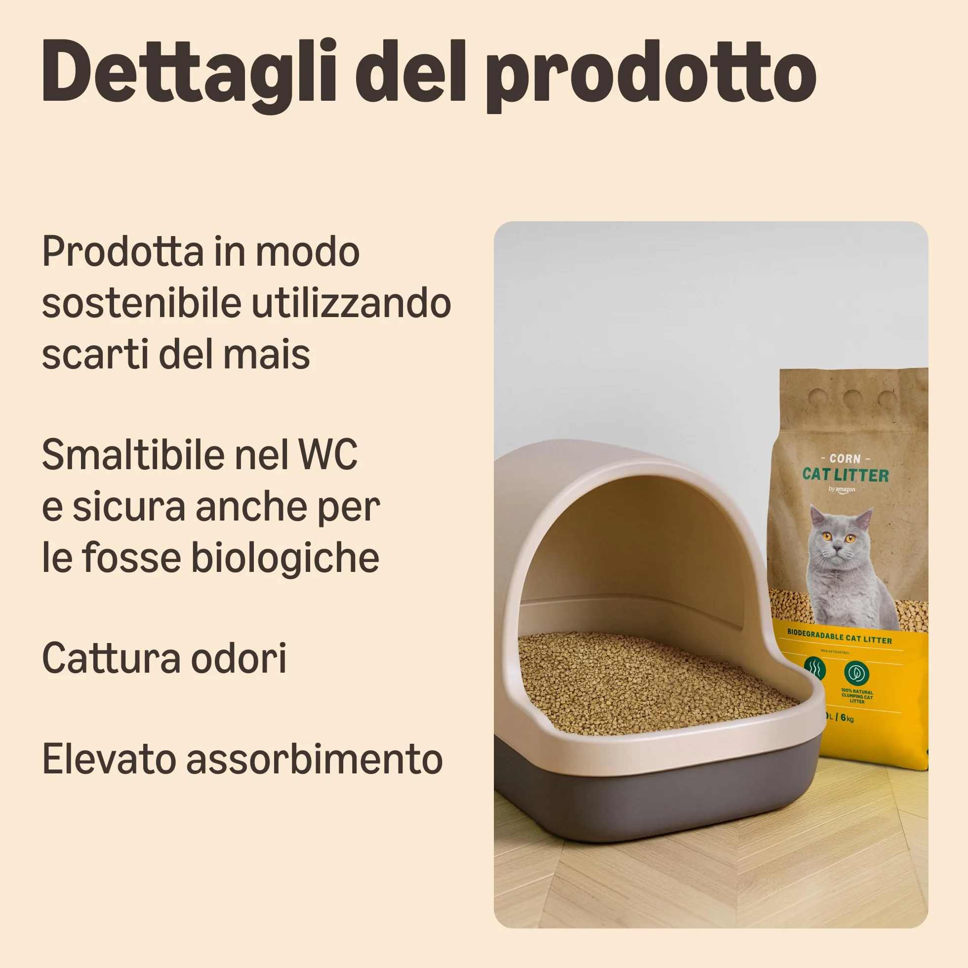 Lettiera per Gatti Agglomerante al Mais, 10L (Confezione da 1)