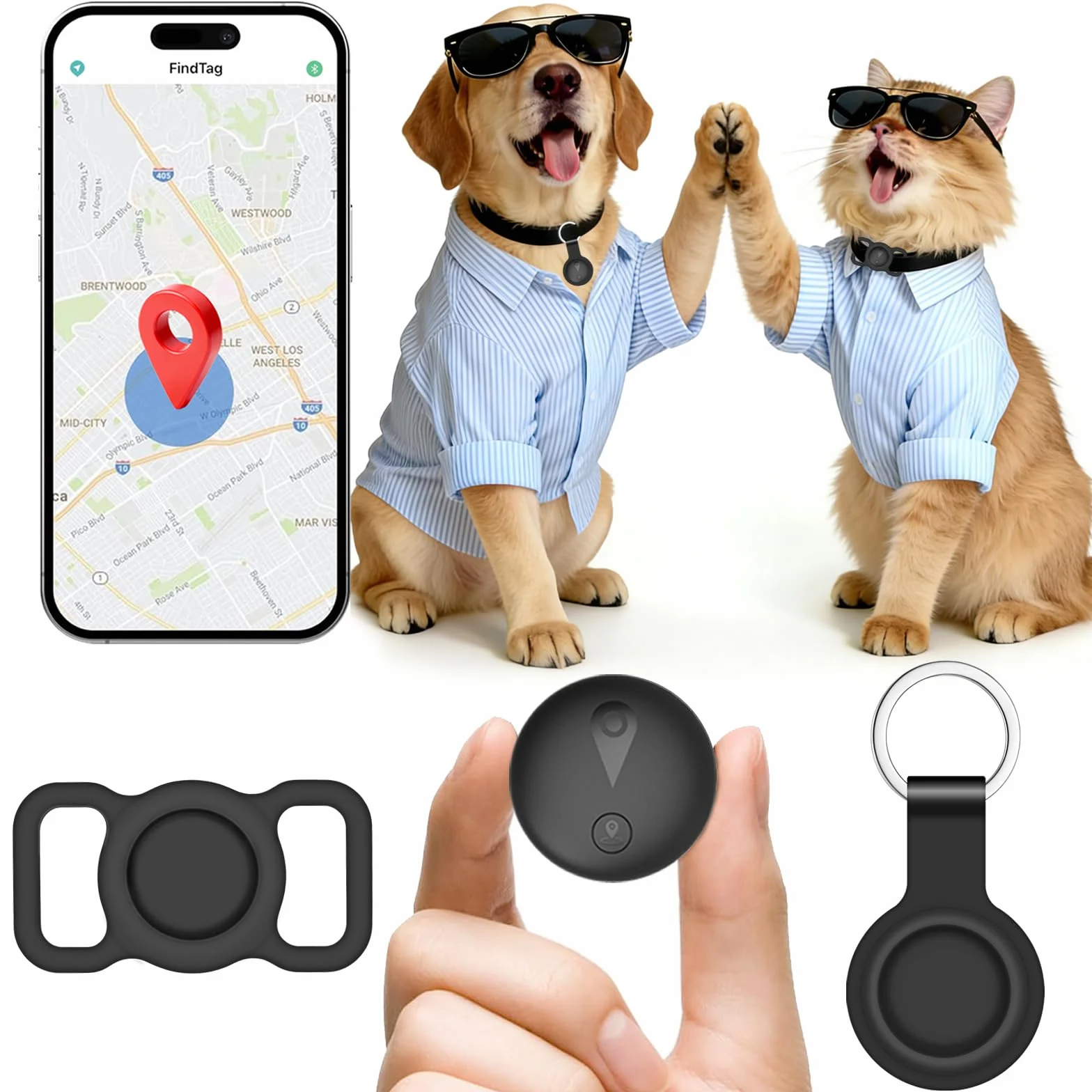 GPS per Cani, Collare GPS Gatto con Tracciamento in Tempo Reale, Mini Localizzatore per Cani, Localizzatore per Gatto Senza Abbonamento, per iOS e Android, può Essere Indossato con un Collare, Nero