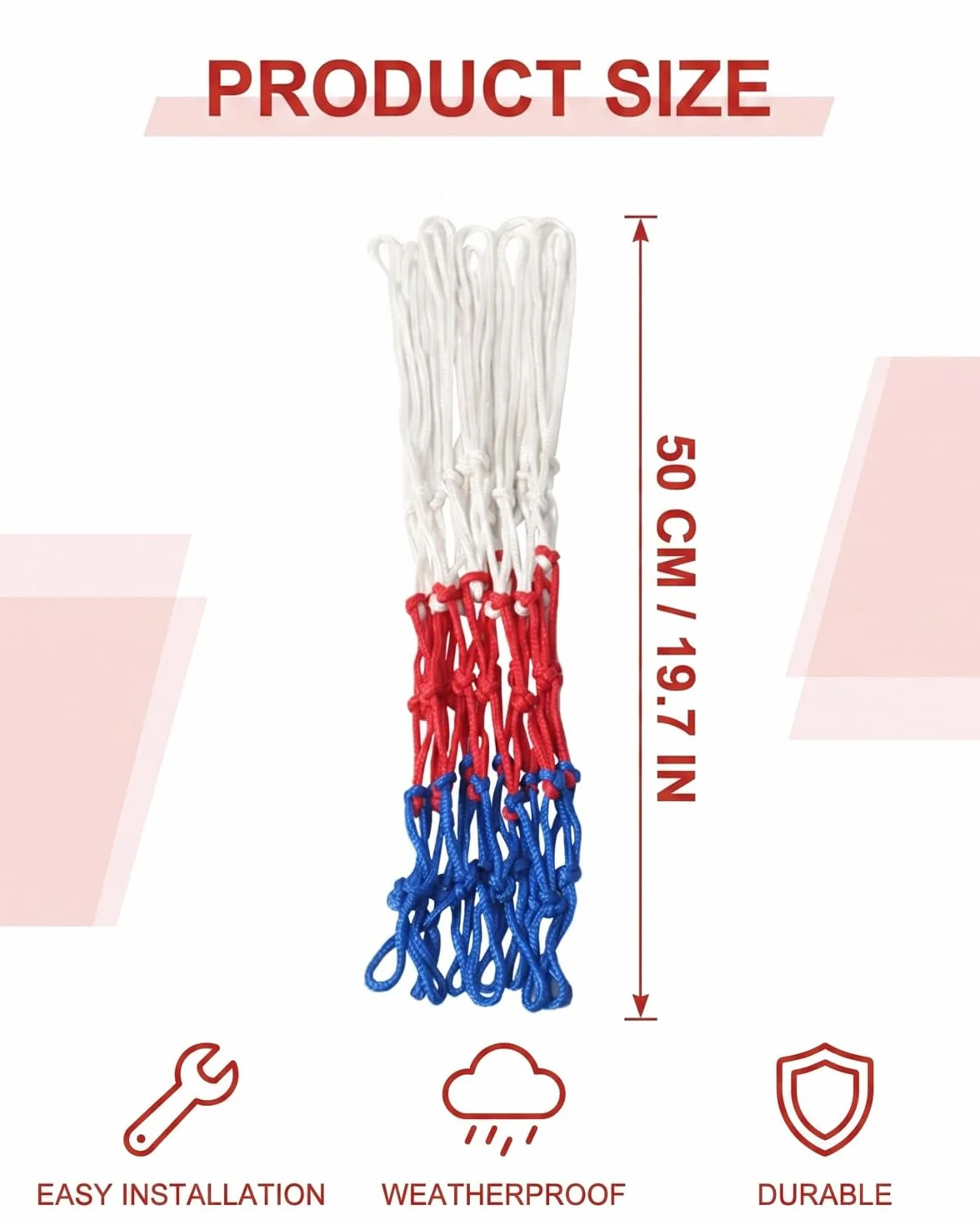 Reti per Canestro da Basket 2 Pezzi Blu Rosso Bianco Professionali per Esterno Rinforzate