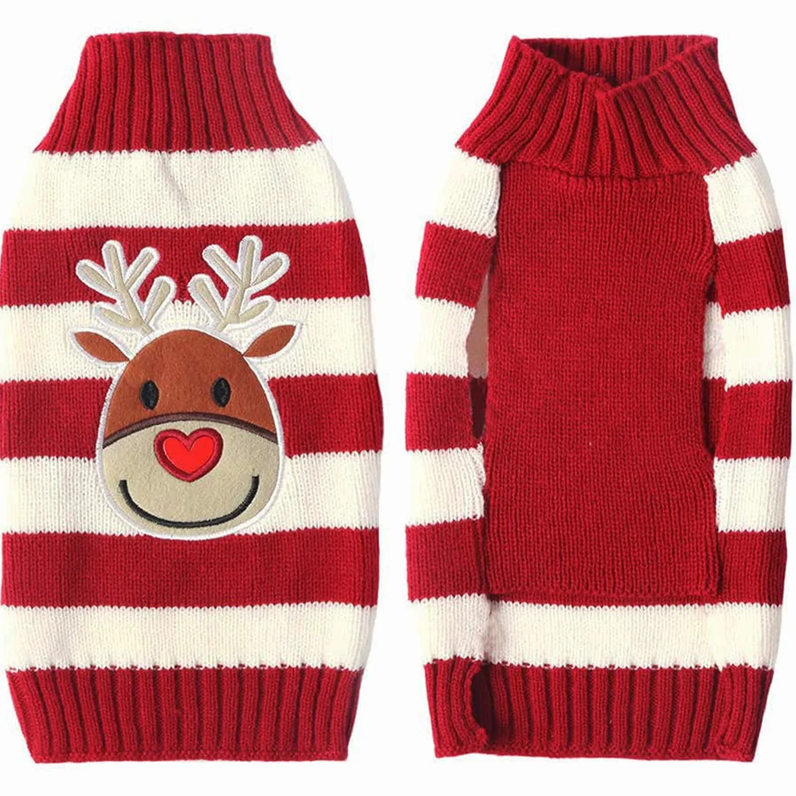 1 Maglioncino Natalizio per Cane o Gatto, Costume Maglieria Maglione Caldo per l’inverno, Lavorato a Maglia, Motivo a Strisce con Alce