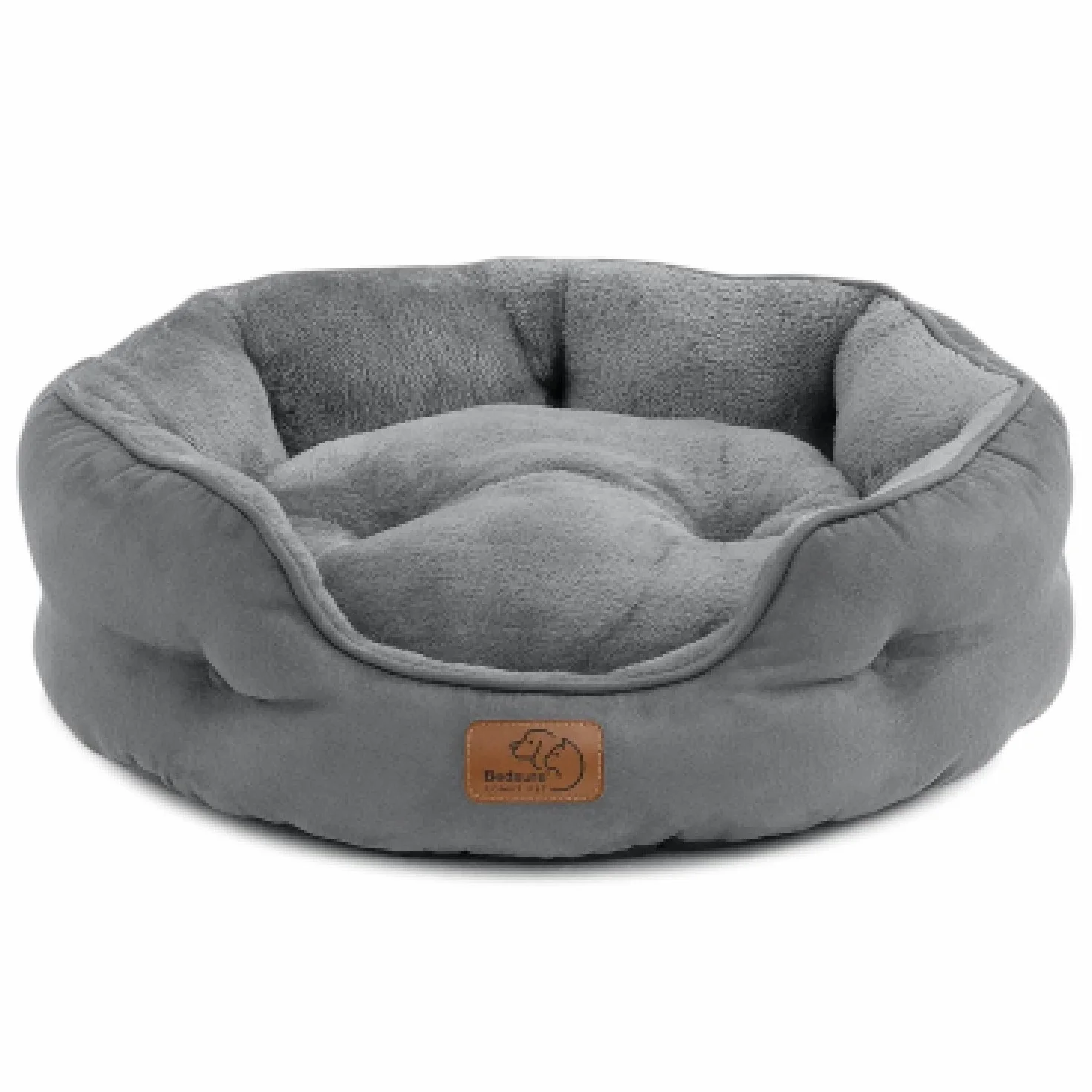 Bedsure Letto per Cani Lavabile Rotondo Antiscivolo Grigio 51x48x15cm