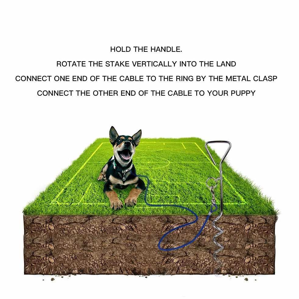 Guinzaglio per Cane A 3 M/5 M/10 M con Picchetto Elicoidale A Terra A 46 Cm - per Esterno Come Cortile E Campeggio - Adatto per Cani Piccoli E Medi (3M, Blu)