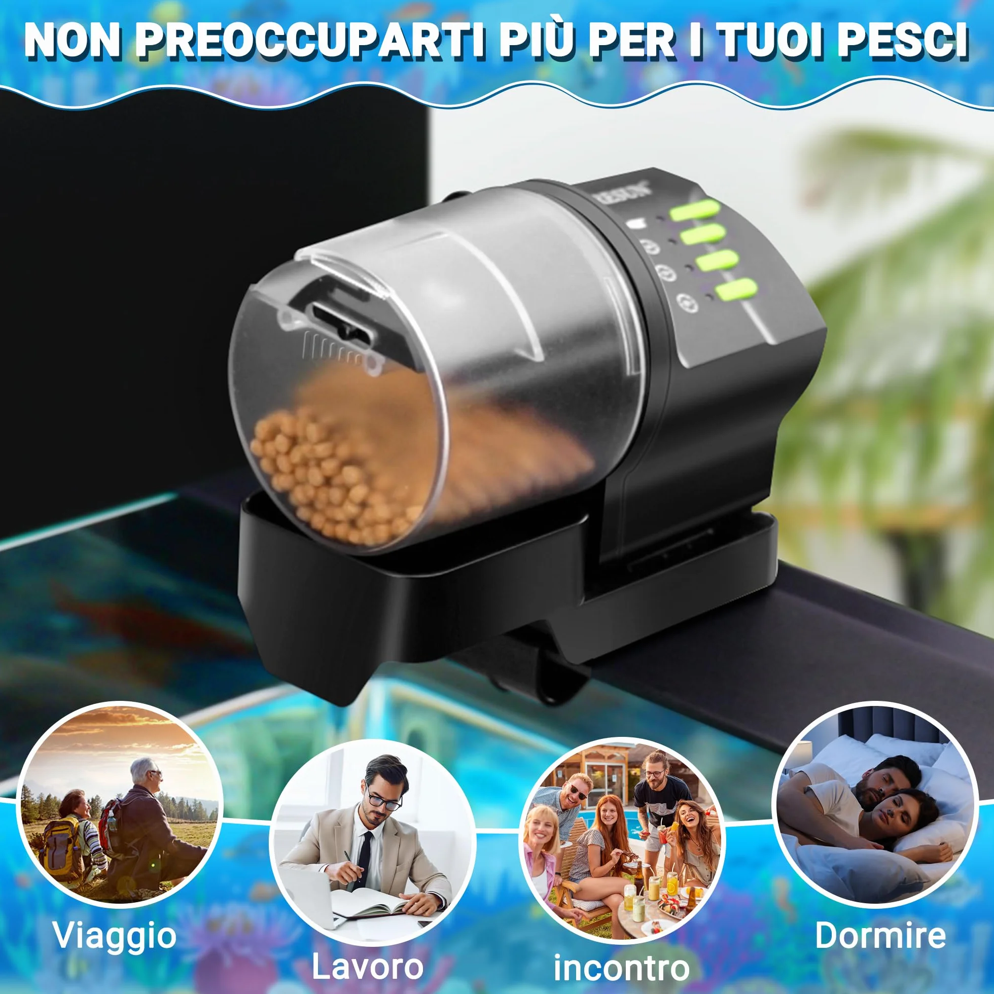 Ycozy Mangiatoia Automatica Acquario Distributore Automatico di Cibo Alimentatore di Pesce per Acquario & Serbatoio Mangiatoia per Pesci e Tartarughe | Resun AF2020