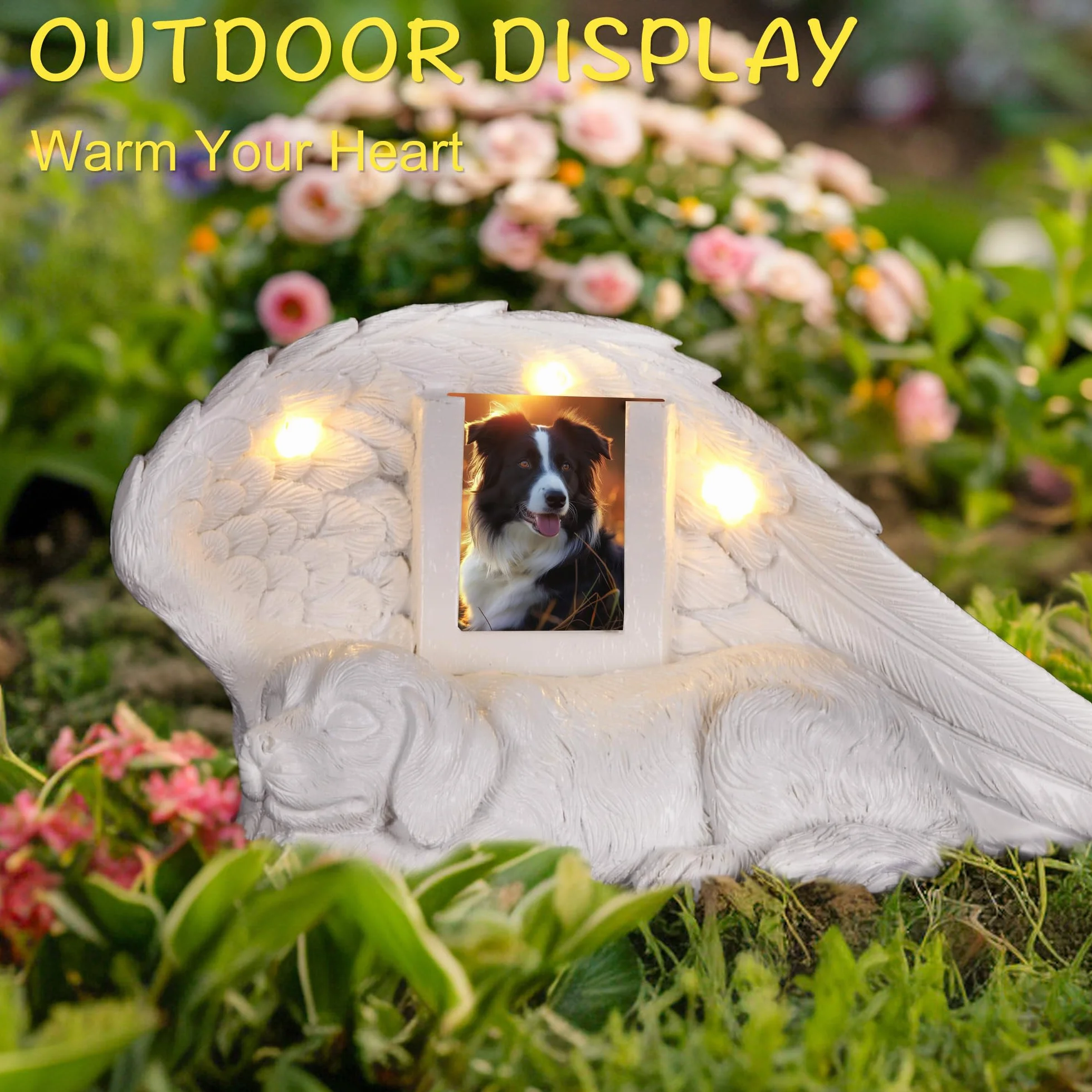 Pietra commemorativa per cani, regalo commemorativo per cani con luce solare a LED, statuetta per cani, urna per cenere, pietra commemorativa per animali domestici, pietra tombale in resina
