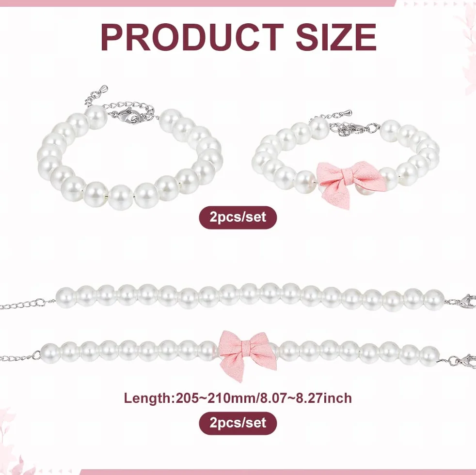 BENECREAT Collana Collare di Perle per Cani e Gatti 205~210mm Fiocco Rosa