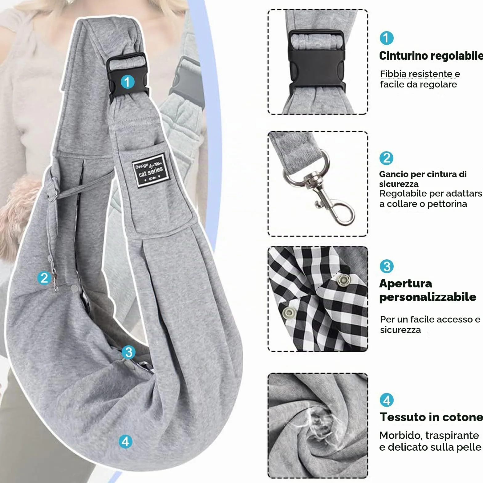 Borsa per cani fino a 10 kg trasporto portatile grigio