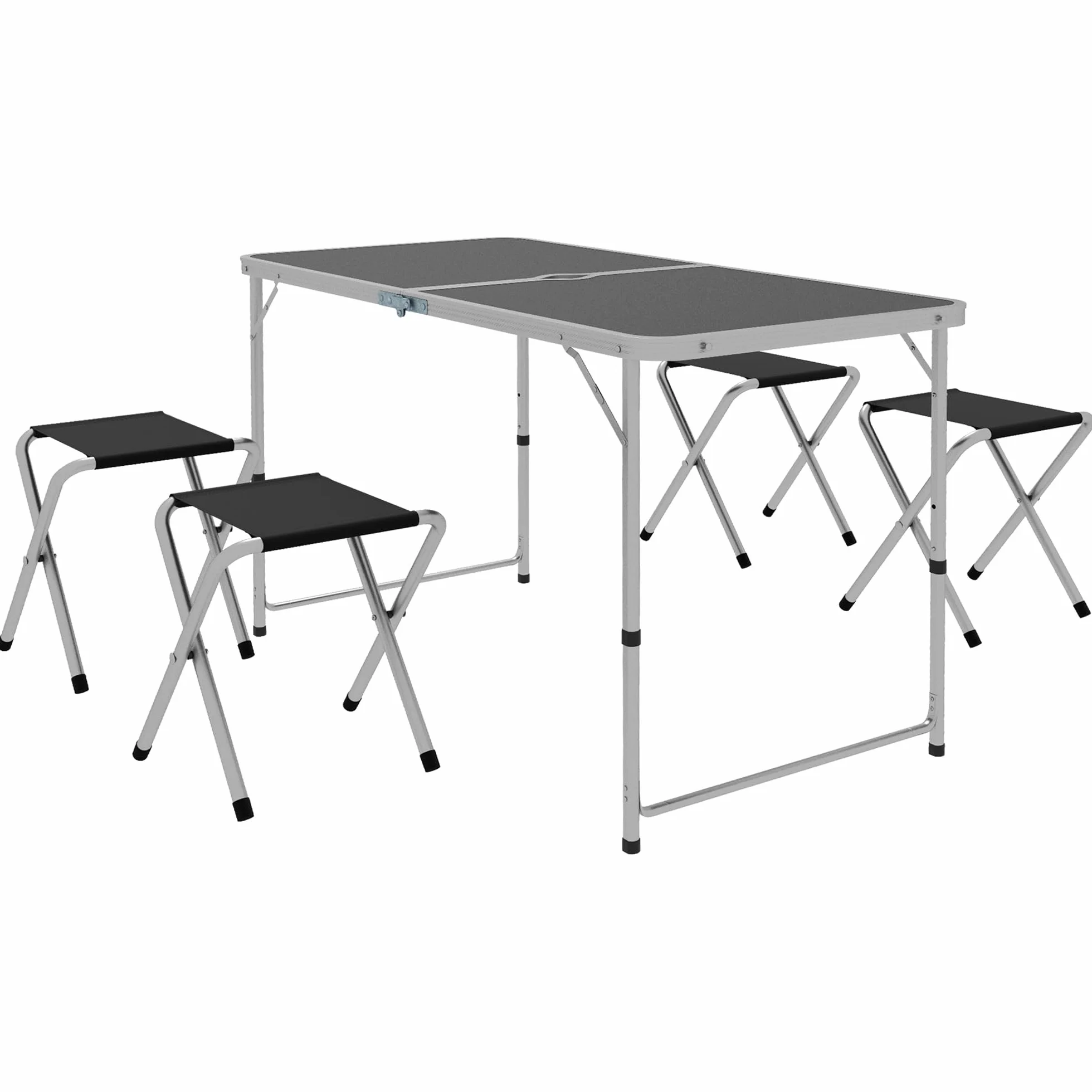 Outsunny 5-Piece Camping Set Tavolo da campeggio pieghevole con sedie regolabile in altezza 120x60x55-70 cm Nero