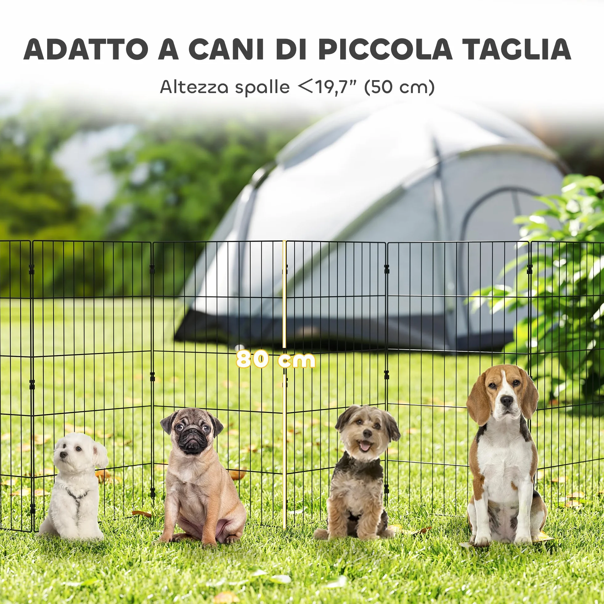 PawHut Recinto per Cani Pieghevole in Metallo, Recinto Espandibile per Animali con Picchetti per Interni ed Esterni, 50 x 80 cm, 8 Pannelli, Nero