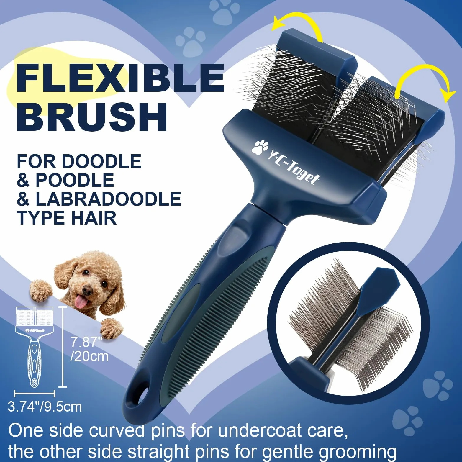 Spazzola flessibile a doppia faccia per cani per scarabocchi e barboncini, spazzola per la toelettatura del cane per Goldendoodles e Labradoodles, spazzola districante delicata e sottopelo per cani