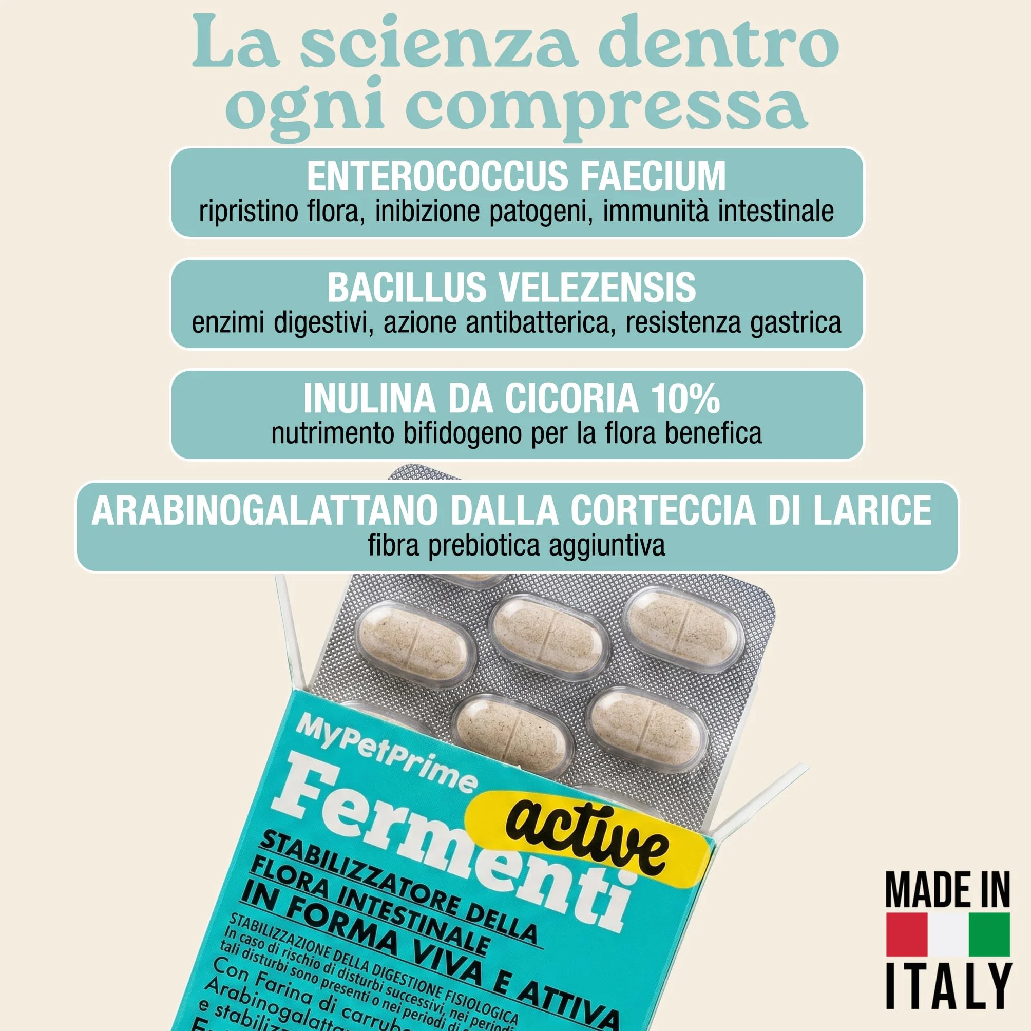 MyPetPrime Fermenti Lattici Cane ACTIVE 30 Cpr Probiotici Digestivi da 6,5 Miliardi con Inulina - Equilibrio Intestinale e Digestione, Ripristino della Flora Batterica, Riduzione di Prurito Cutaneo
