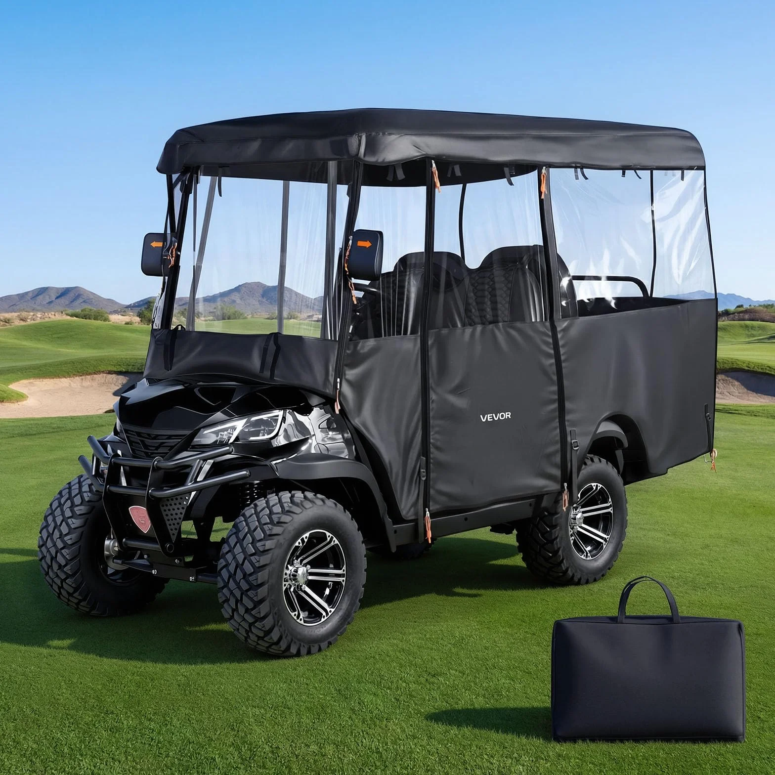 VEVOR Copertura per Carrello da Golf Visibile Antipioggia Copertura per Golf Cart max 4 Posti in Tessuto Oxford 600D Impermeabile Finestre in PVC Trasparente Protezione Solare Antipolvere da Esterno