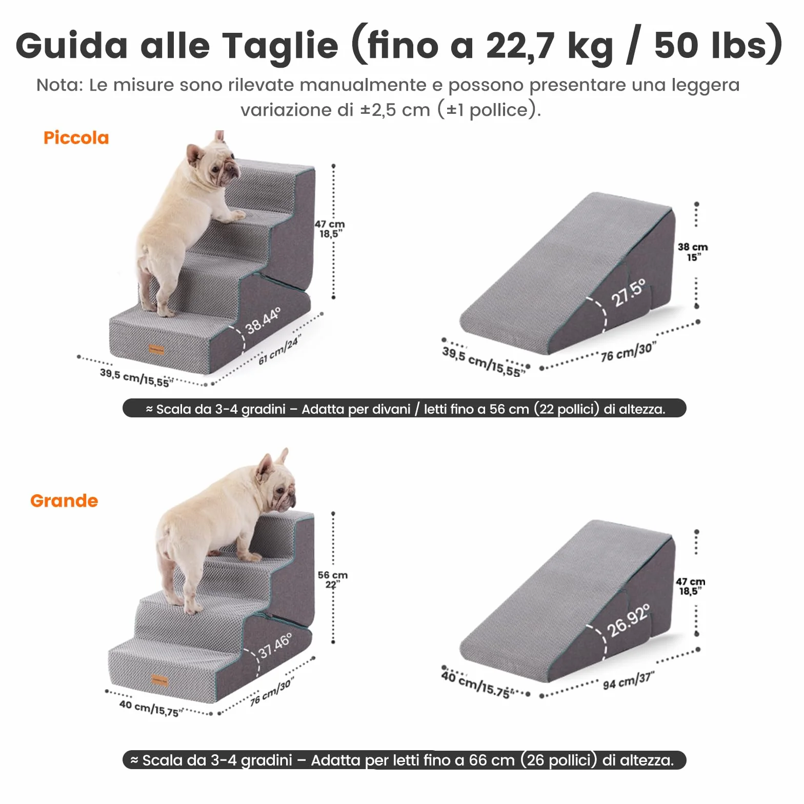 Gardner Pet 2-in-1 scala per cani piccoli 4 gradini rampa in schiuma impermeabile antiscivolo grigia