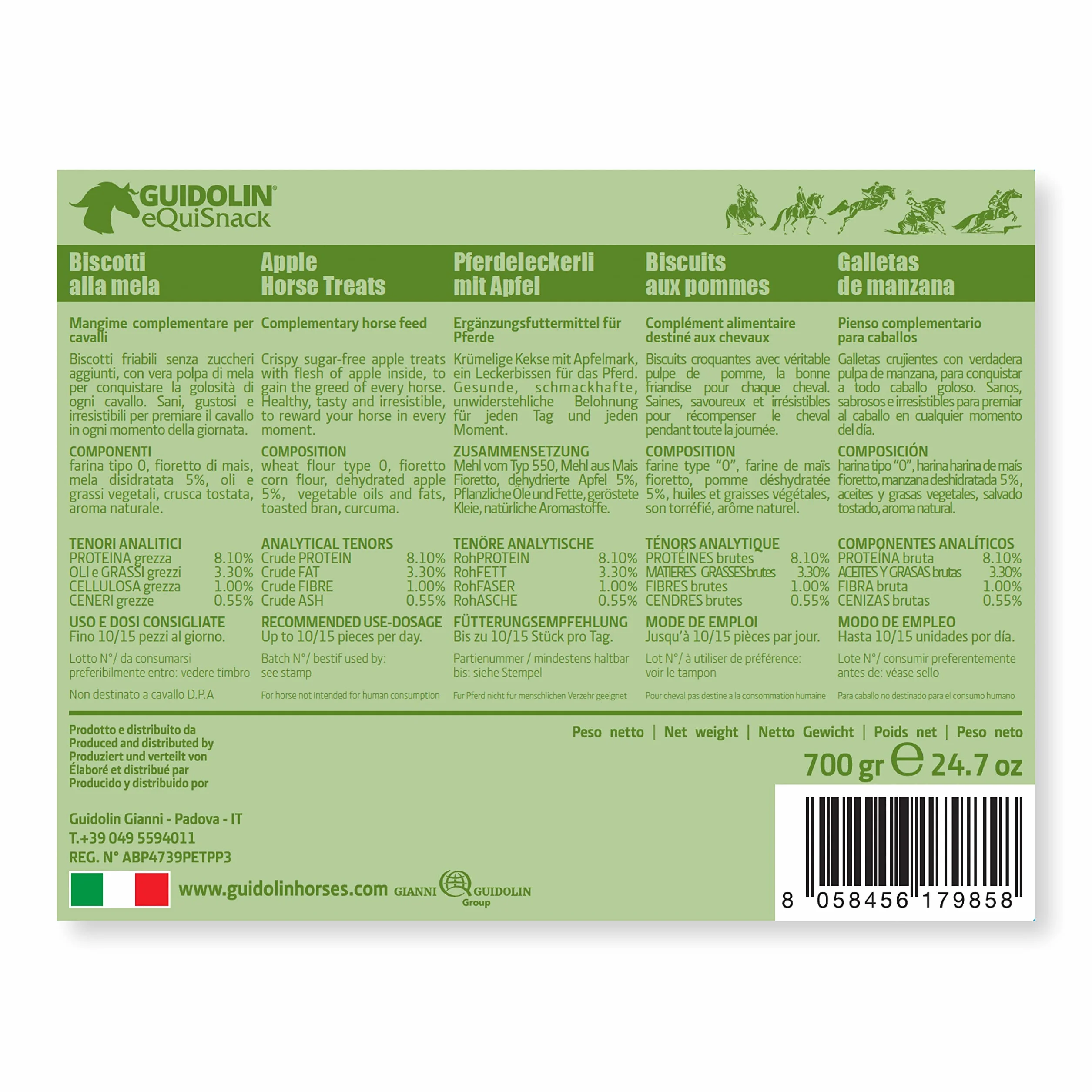 Guidolin Horses Apple Equisnack – Biscotti per Cavalli alla Mela Snack Naturale Human Grade 700 g