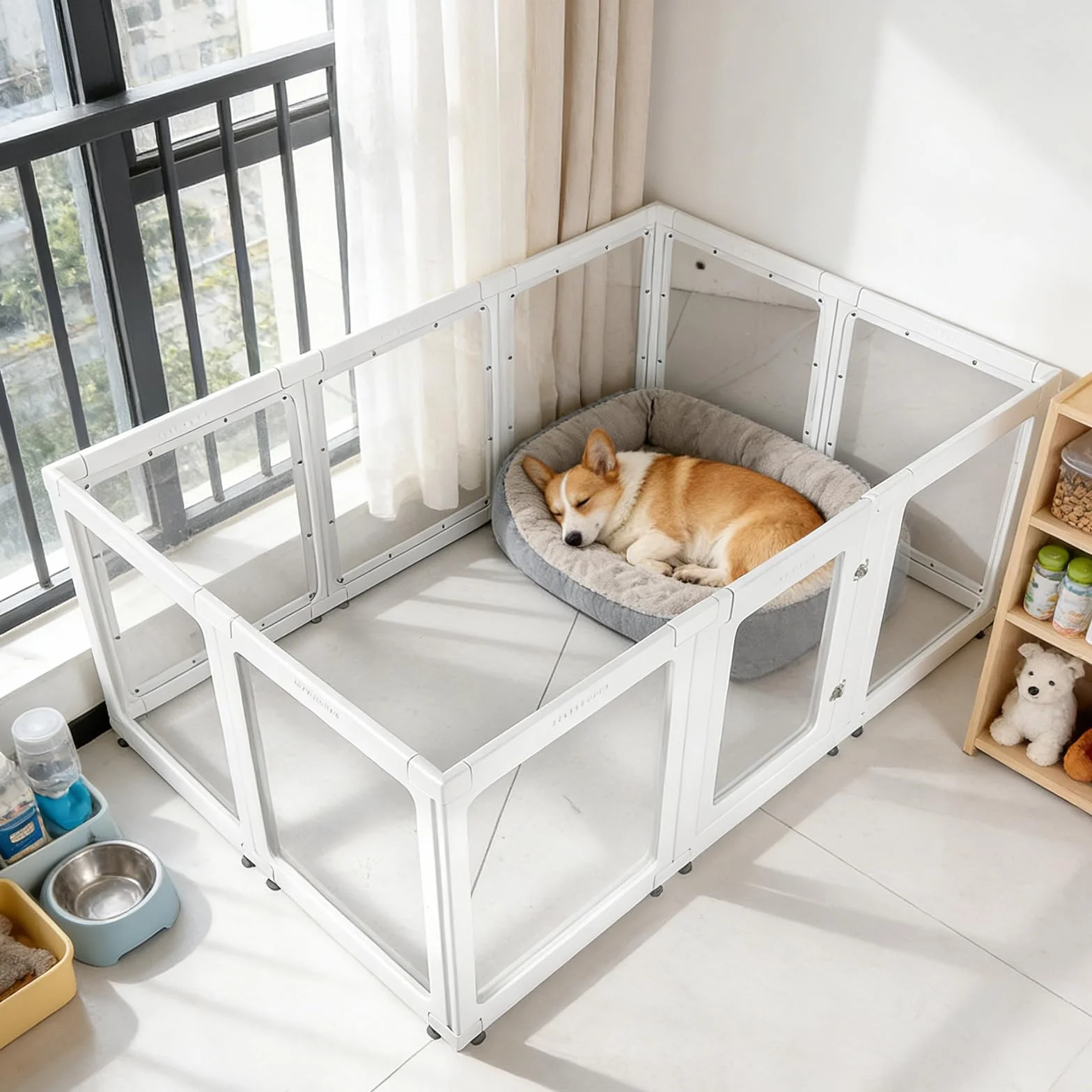 parco per cani in acrilico,10 pannelli facile da montare,recinto per cani chiaro da 60cm per interni esterni con porta con serratura,recinto per recinti per cani/gatti/conigli (152*102*61 CM)