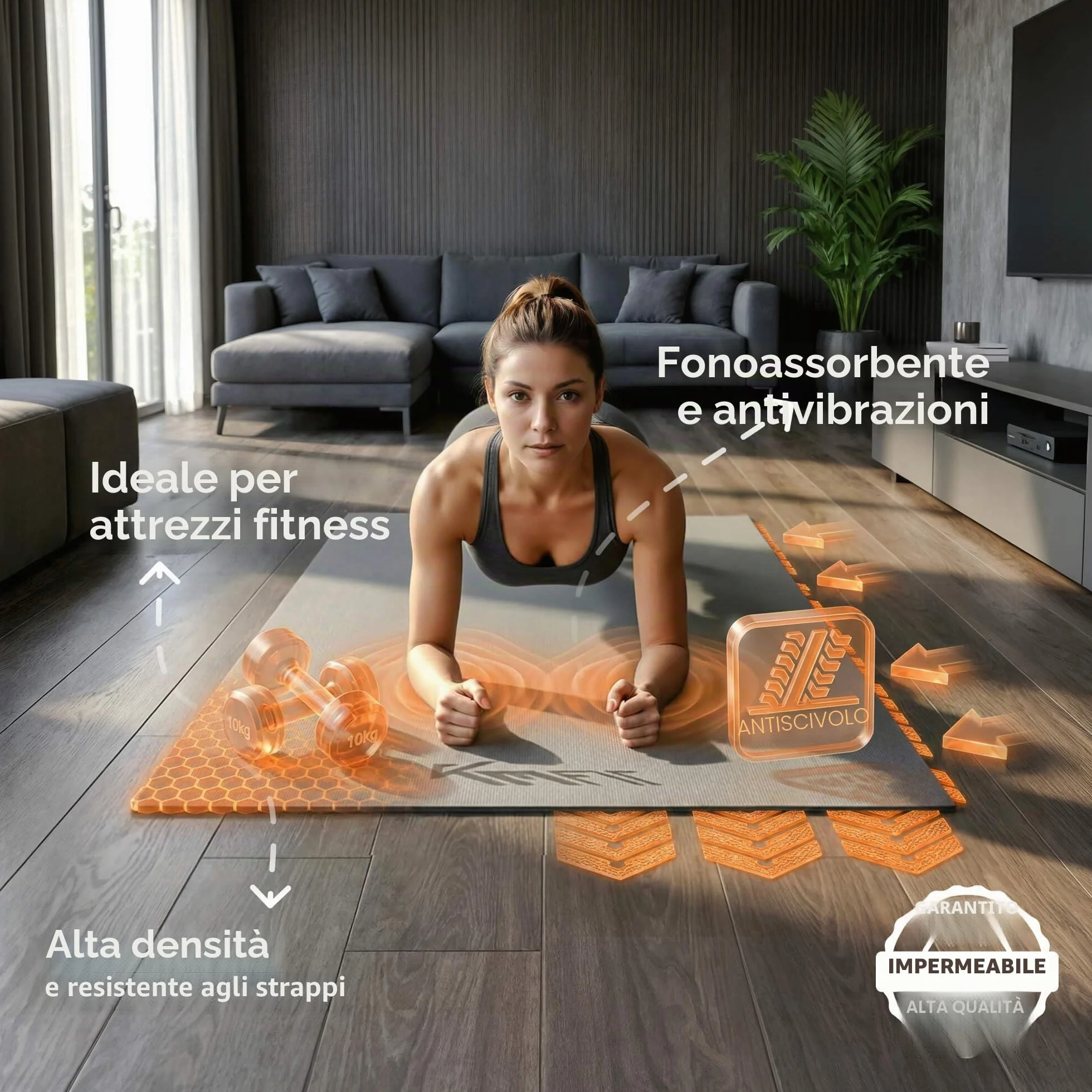 KM-Fit Tappetino Protettivo Fitness | Antiscivolo per Attrezzi Fitness | Isolante Acustico e Antivibrante | Tappetino per Yoga, Pilates ed Esercizi | 4 Misure Disponibili