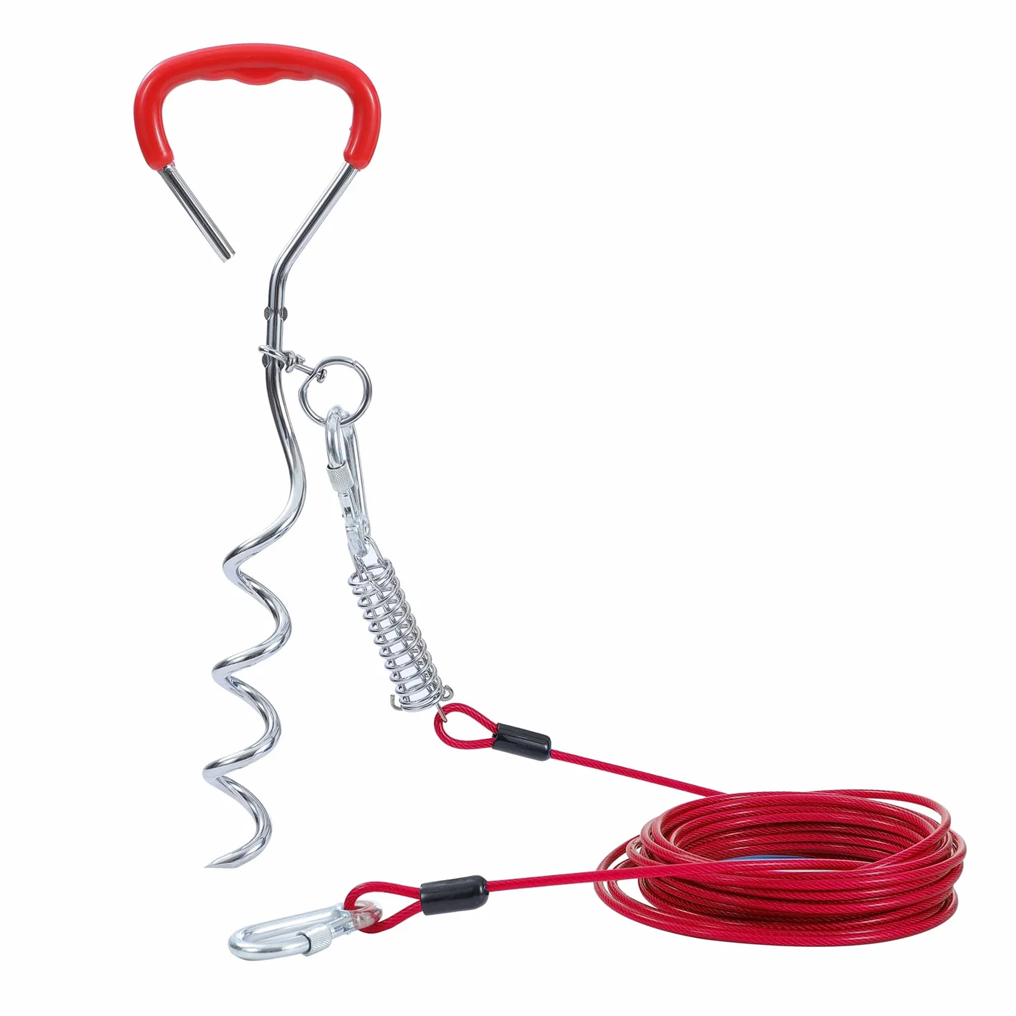 TOPWAY Cavo per Cani 10m Guinzaglio da Cortile per Cani e Picchetto Elicoidale a Terra da 42cm, per Esterni Cortile Campeggio Parco Animali Domestici, Rossa + Rossa