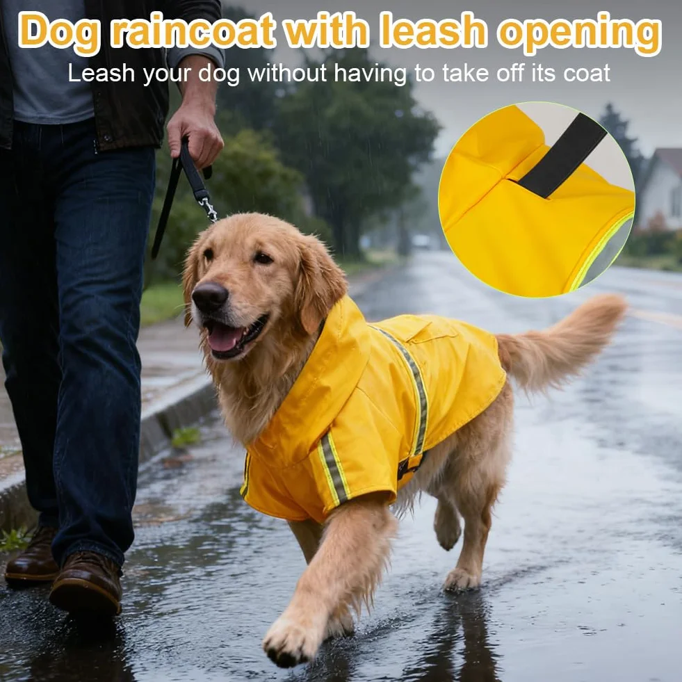 OSDUE Impermeabile per Cani Cappotto,Impermeabile Cane e Foro per Colletto e Strisce Riflettenti protettive,Regolabile Cappotto Impermeabiles 100%,per Piccoli Medio Grandi Cuccioli L-XXXL