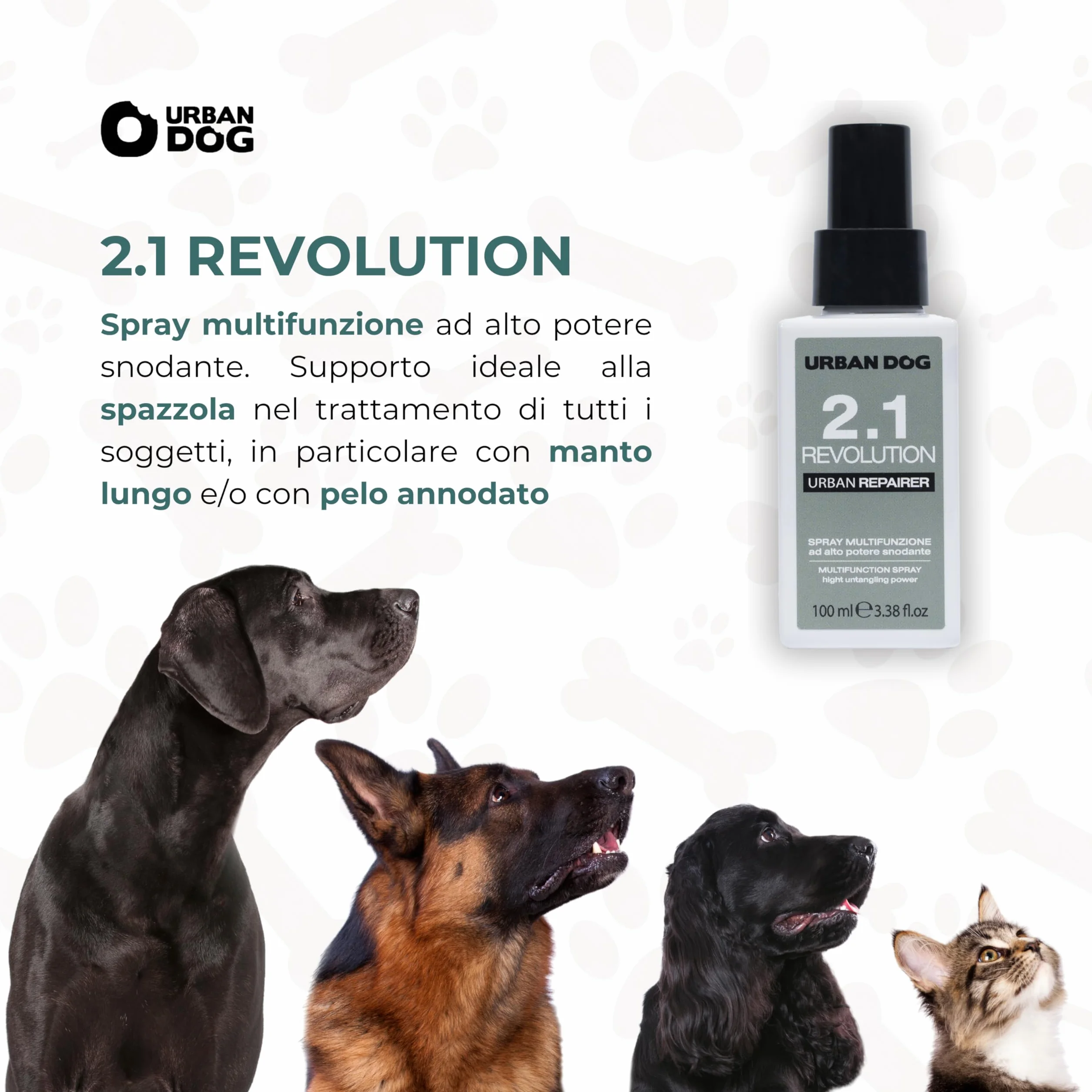 URBAN DOG Spray Sciogli Nodi per Cani Revolution 2.1 500 ml – Districante per Pelo Annodato e Infeltrito, Condizionante Nutriente, Facilita la Spazzolatura, Manto Morbido e Lucente