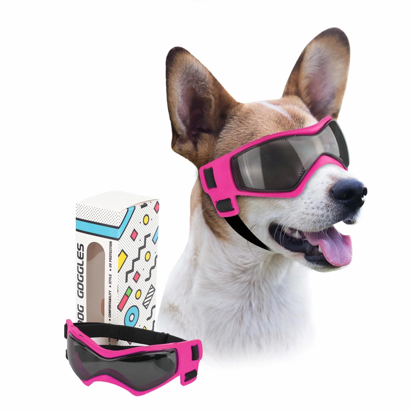 Occhiali da Sole per Cani Occhiali Protettivi per Cani Occhiali da Sole Anti-UV Protezione per gli Occhi per Cani Piccoli/Medi - Rosa