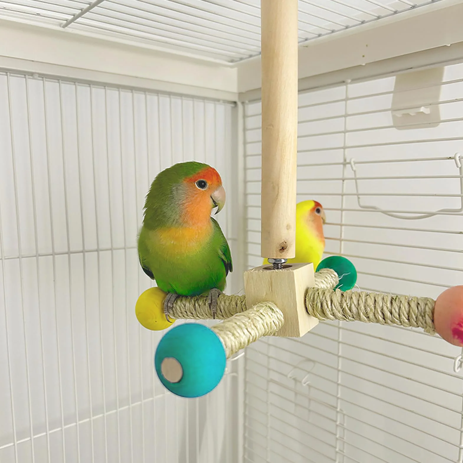 Giocattoli per Uccelli di Legno Parco Giochi per Pappagalli Giostra Accessori Gabbia Posatoio Colorato