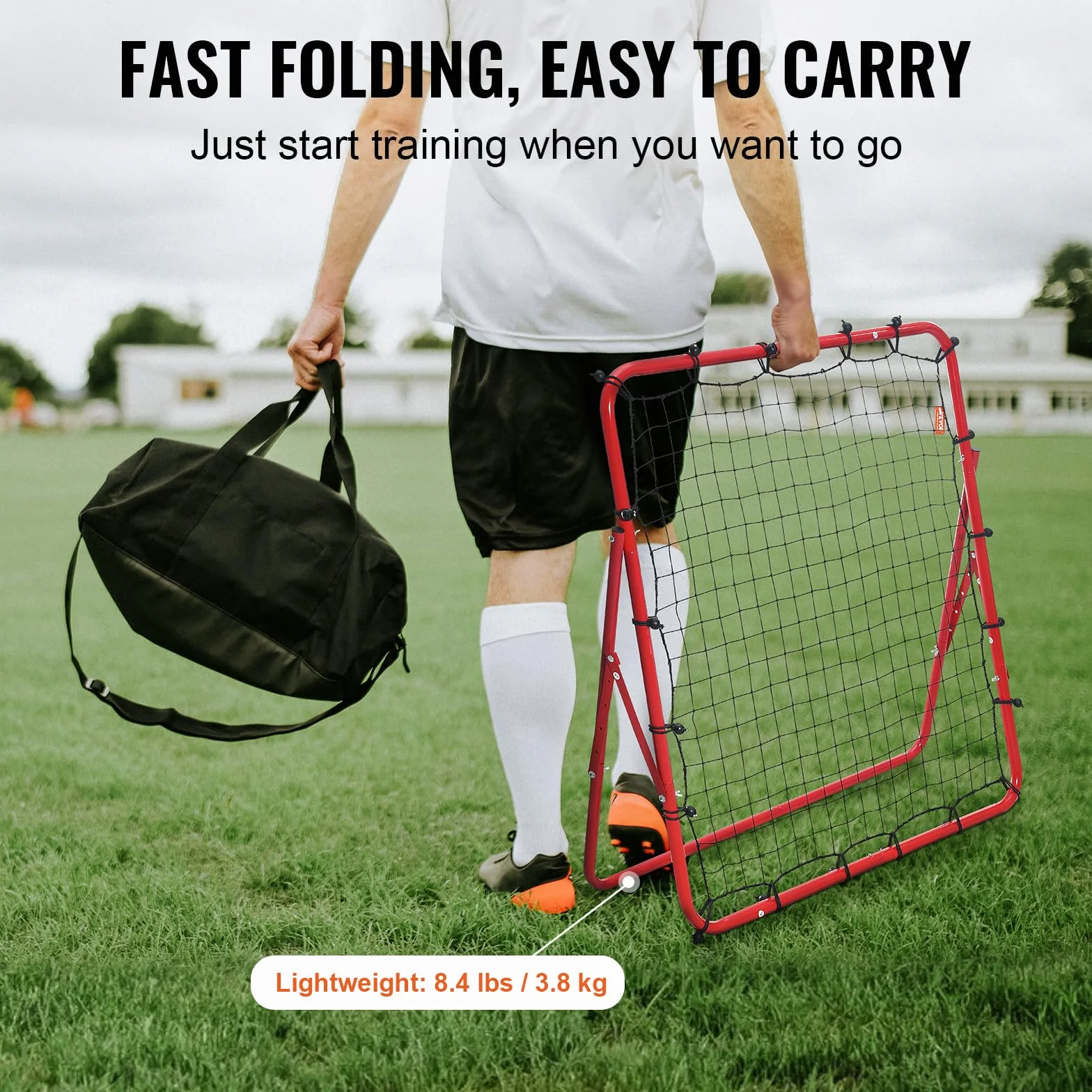 VEVOR Rete da Calcio Rimbalzo Pop Up 1 x 1m Rete da Calcio Rimbalzo da Allenamento Portatile per Giardino Angolo Regolabile Tubo in Ferro Rete in PE, Obiettivo Calcio Pieghevole Bambini Adolescenti