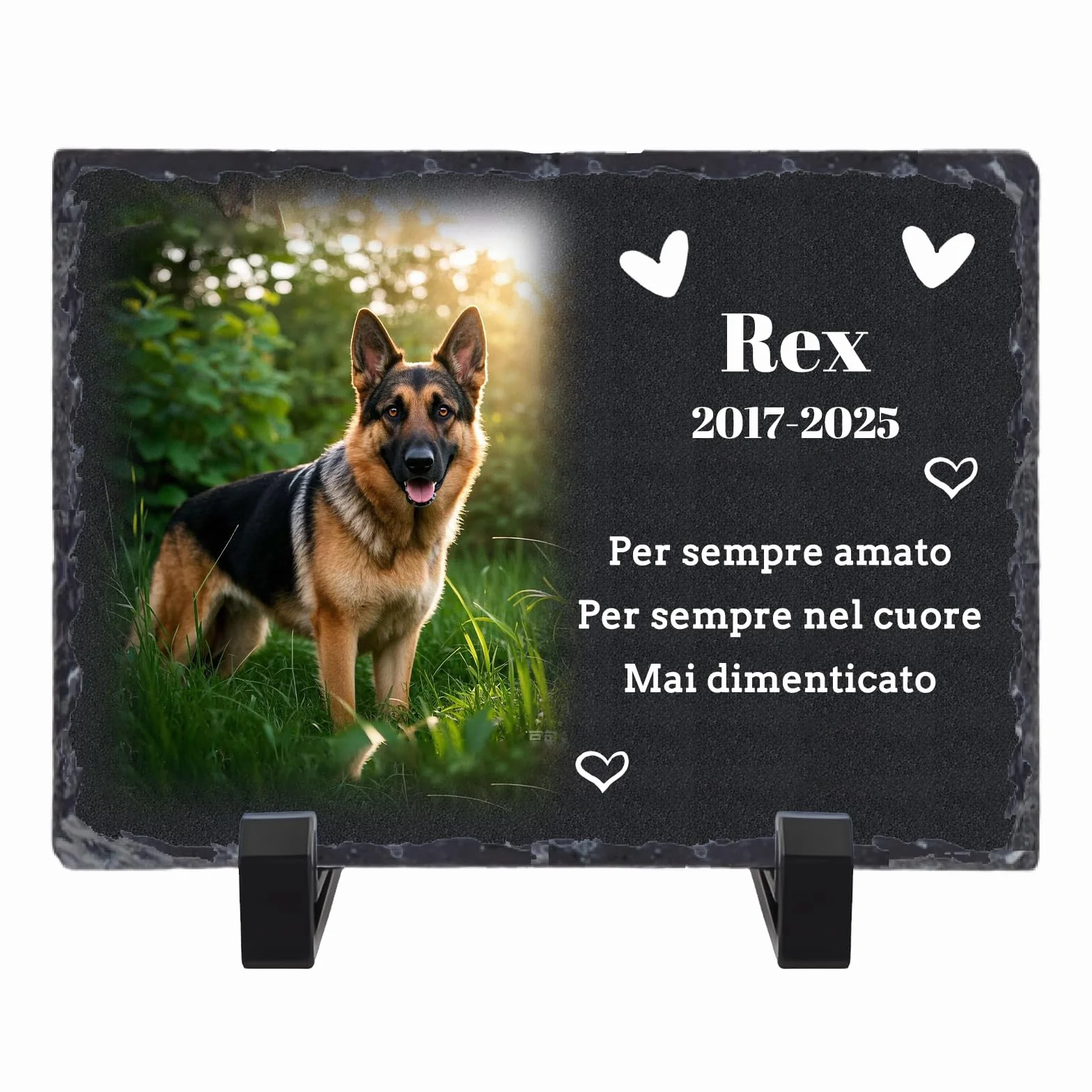 Targa commemorativa Personalizzata in Ardesia per Animali Domestici, lapide con Foto e Supporto, commemorativo per Cani defunti, lapide Personalizzata, 10x14/14x20/20x30 cm