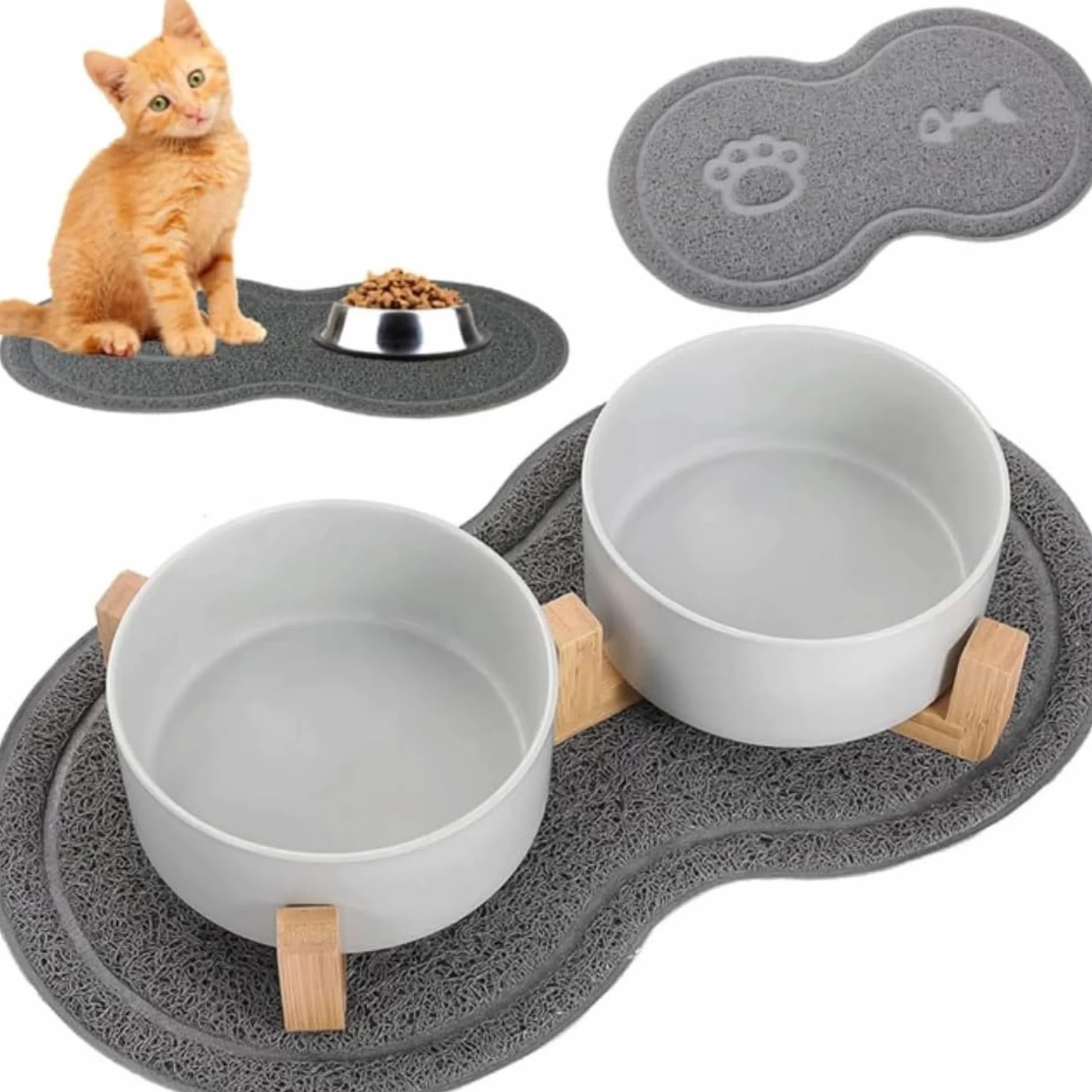 PARENCE.- Tappetino antiscivolo per cani e gatti – Fondo ciotola 46x26 cm – Protezione del pavimento e cibo pulito – Ingombro e design dei pesci