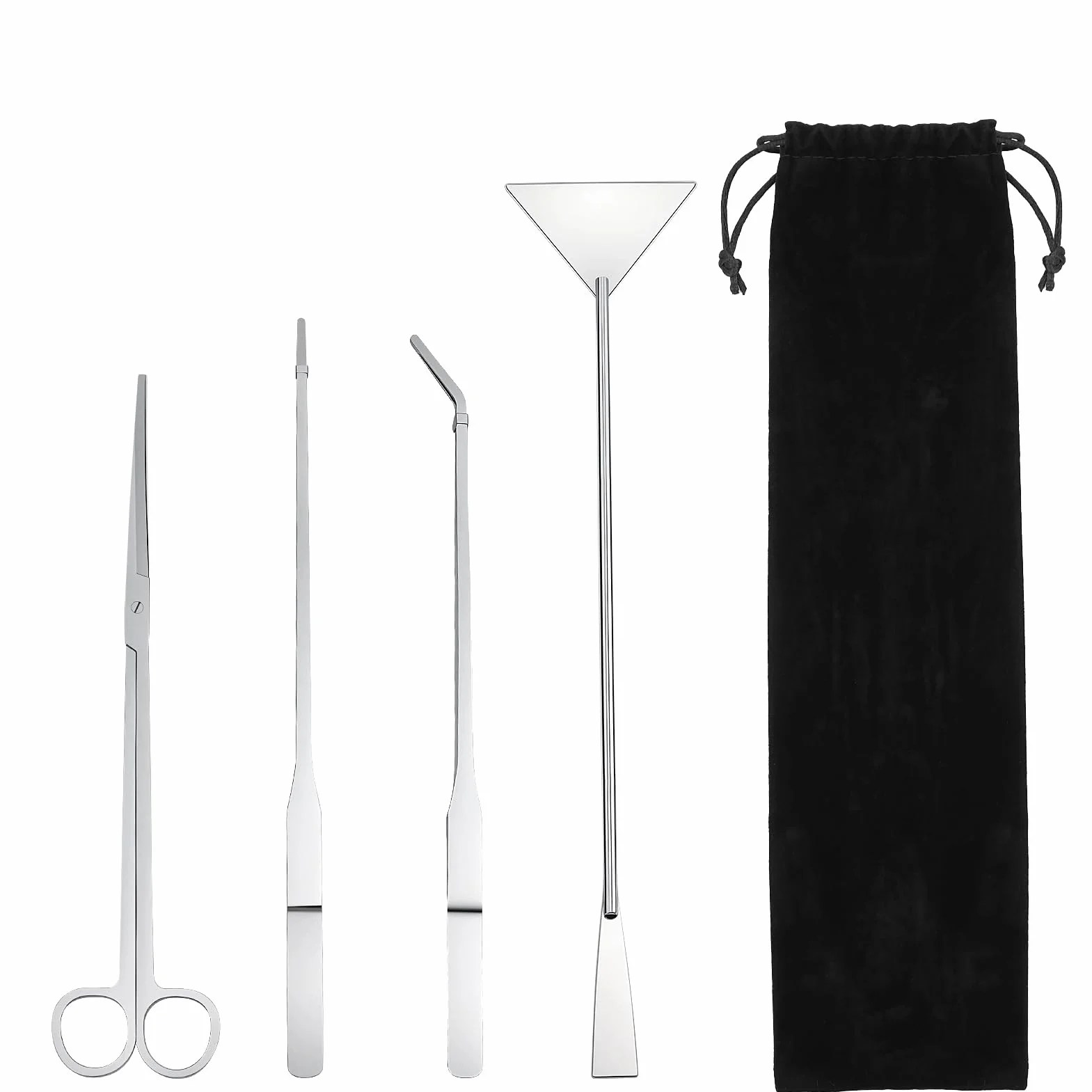 Kit Accessori Acquario 4 in 1 Pinze Acciaio Inox Pinzette Forbici Spatola con Borse Stoccaggio per Piante Acquatiche