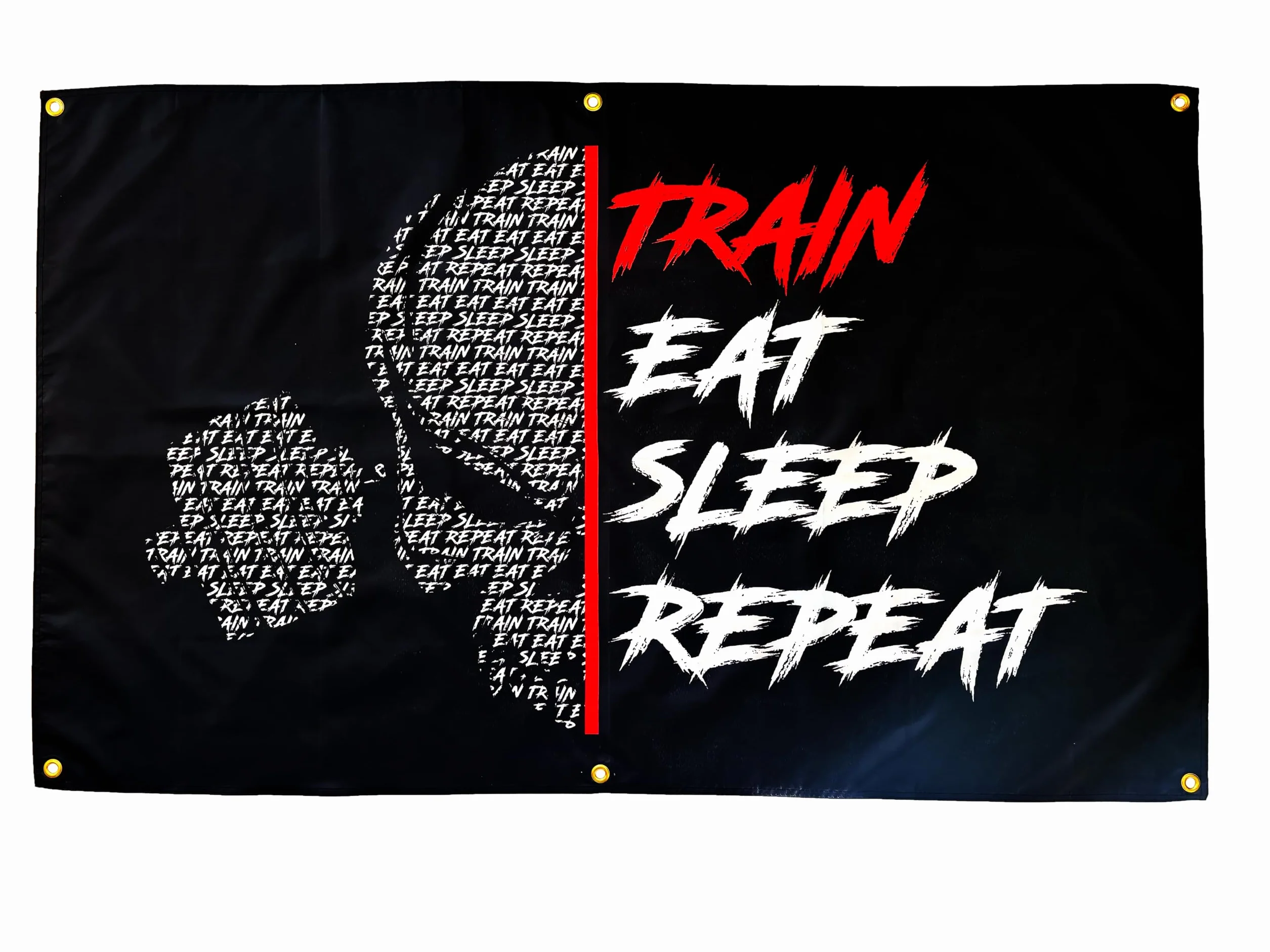 Bandiera Train Eat Sleep Repeat | Decorazione Palestra Casa | Camera | Palestra | Bandiera Motivazionale Bodybuilding | Powerlifting | Strongman | Fitness