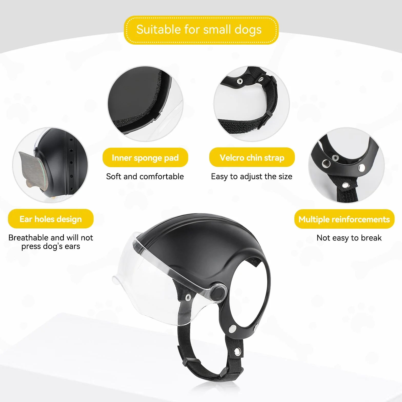Casco per cani con occhiali resistente Casco per animali domestici Protezione UV Occhiali da sole trasparenti per cani di piccola taglia - Lente trasparente