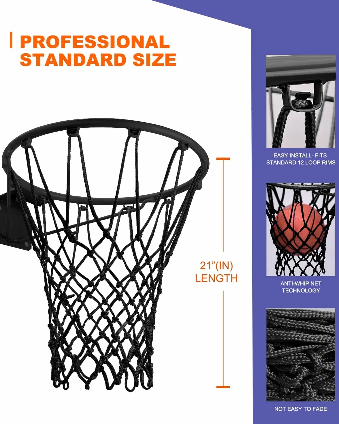 Rete da basket di ricambio resistente per bordi standard interni ed esterni