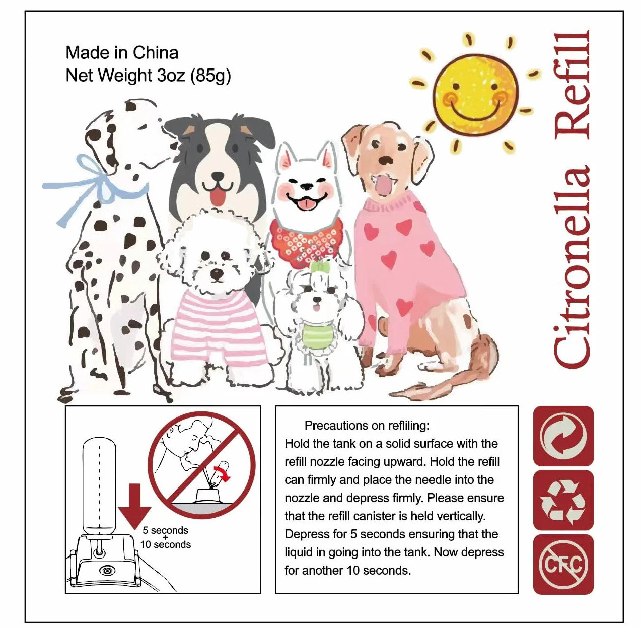 Citronella Spray Ricarica per Tutte Le Altre Marche Citronella Spray Dog Training Collar, Bark Control e Remote Trainer, Umano e Sicuro Spray, 90 ml/lattina (1 Lattina)