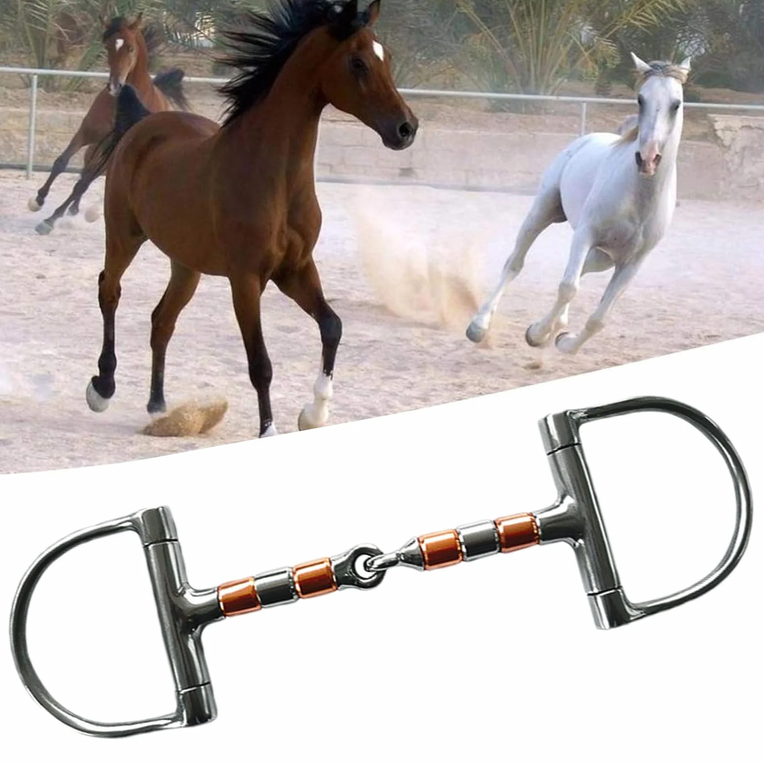 Morso per cavallo con anello a D | Morso per cavallo con bocca a rullo in rame - Morso per cavallo a snodo singolo, filetto con anello a D per forniture equestri