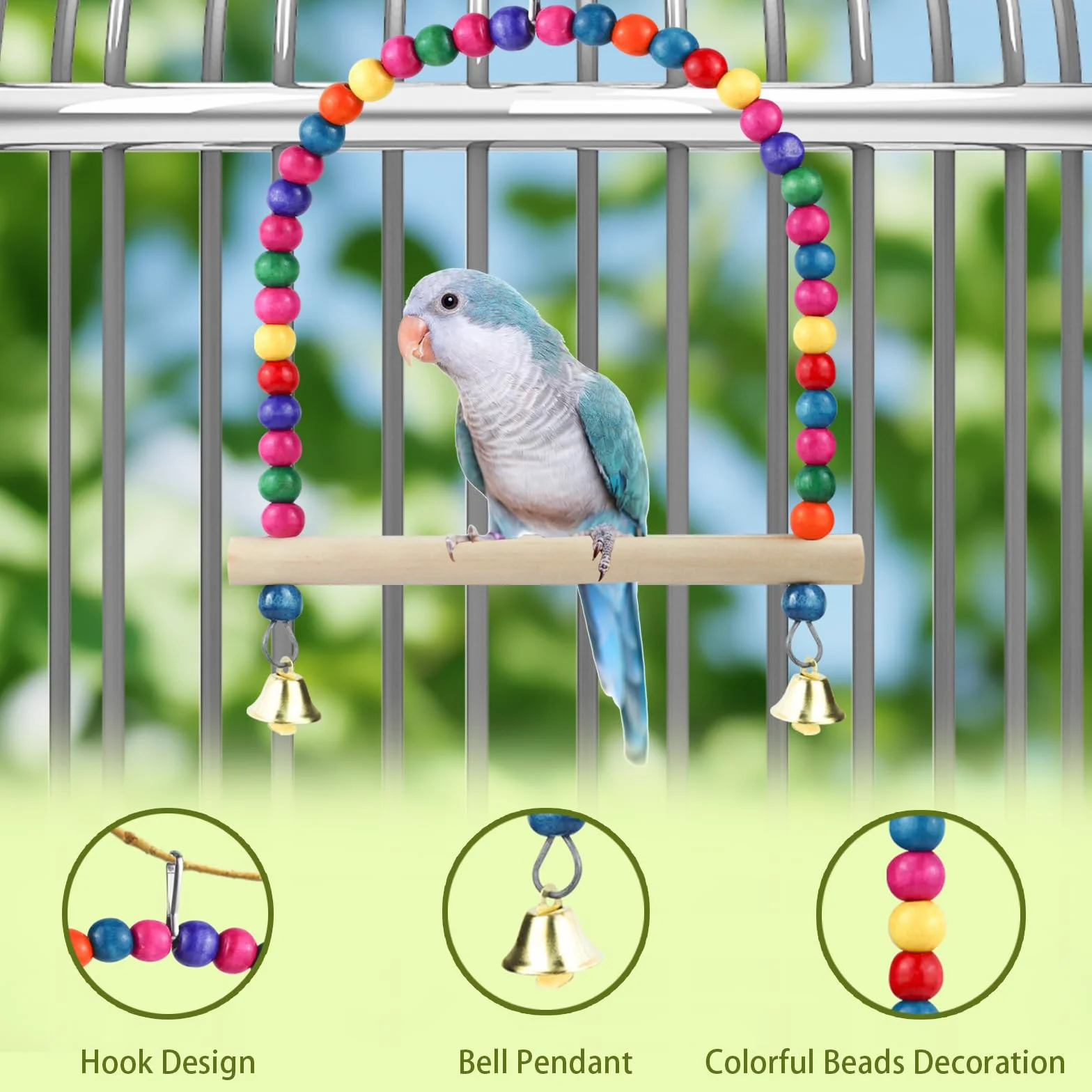 Uccello altalena giocattolo in legno naturale colorato per piccoli uccelli budgie parrocchetto cacatua L